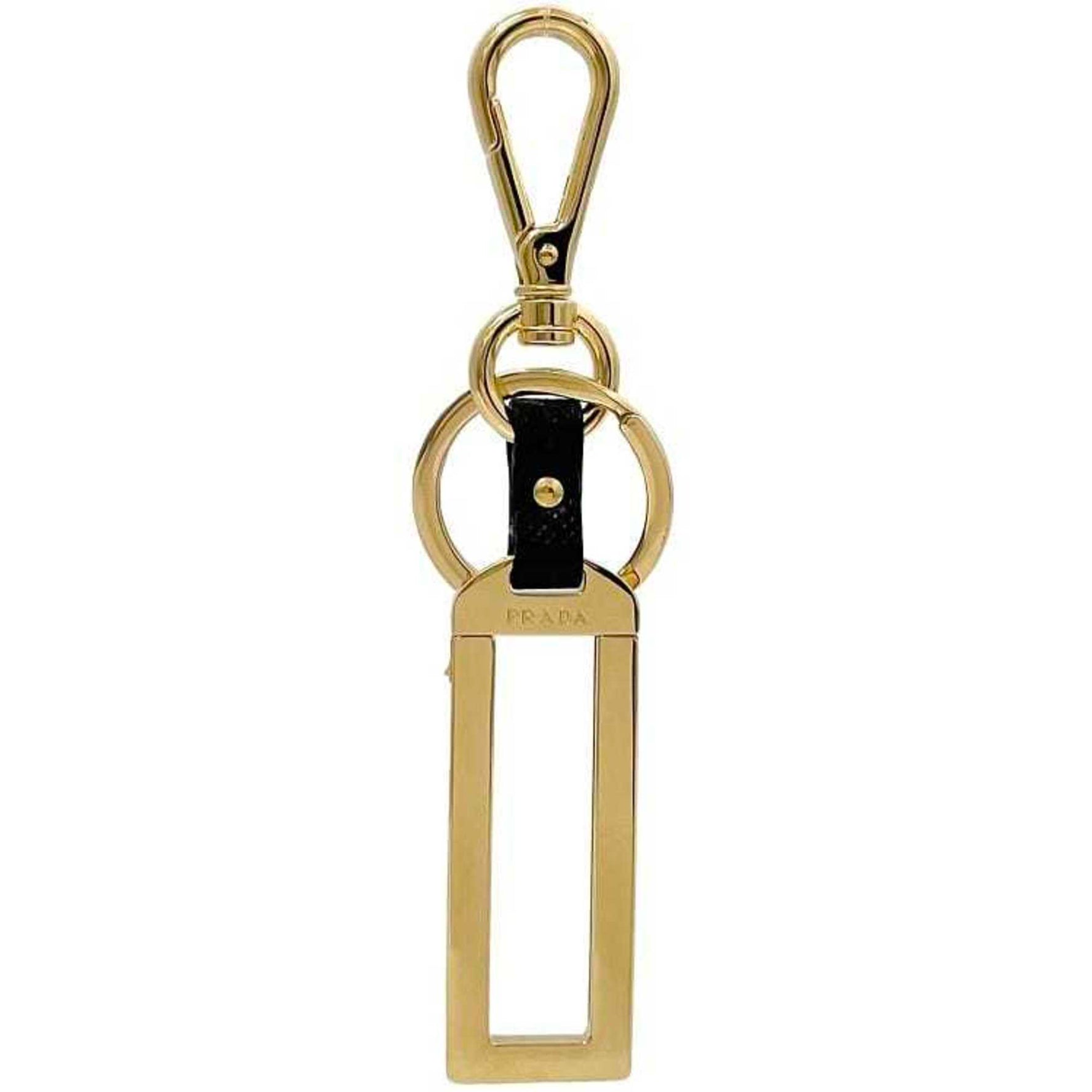 Prada Keychain Gold Brown Black Unused Metal Saffiano Leather Keyring Fittings Men's Bag Charm