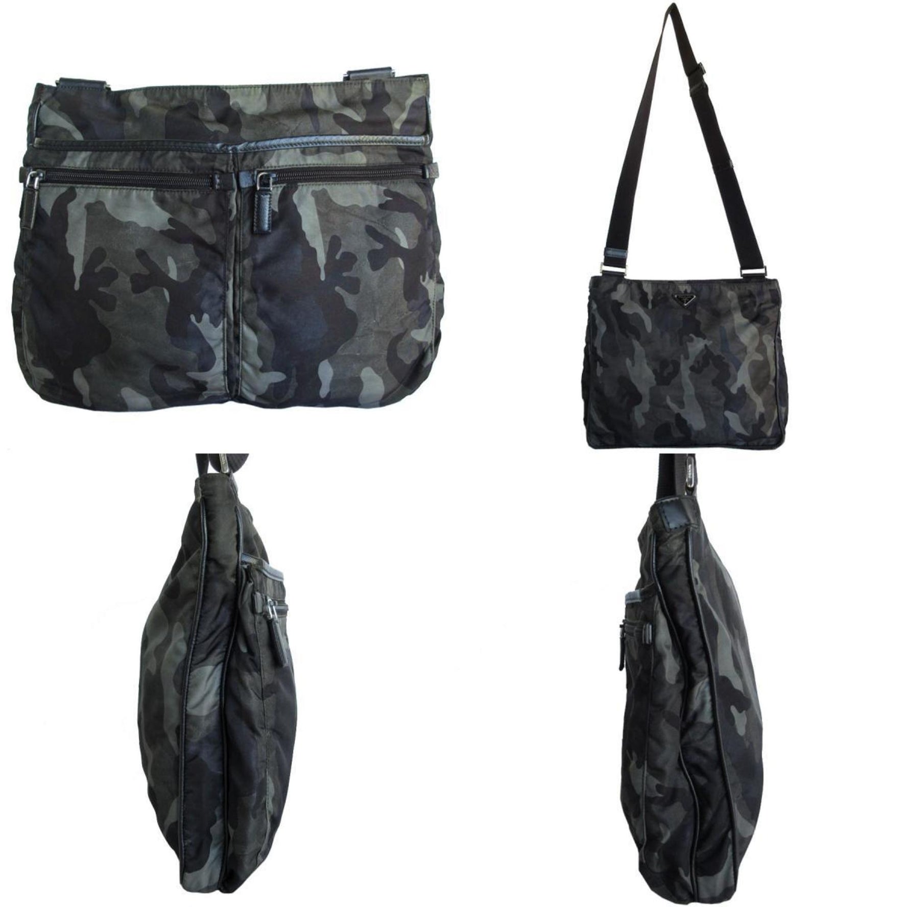 Prada Shoulder Bag, Camouflage Nylon, Khaki, Black, Silver, Men's