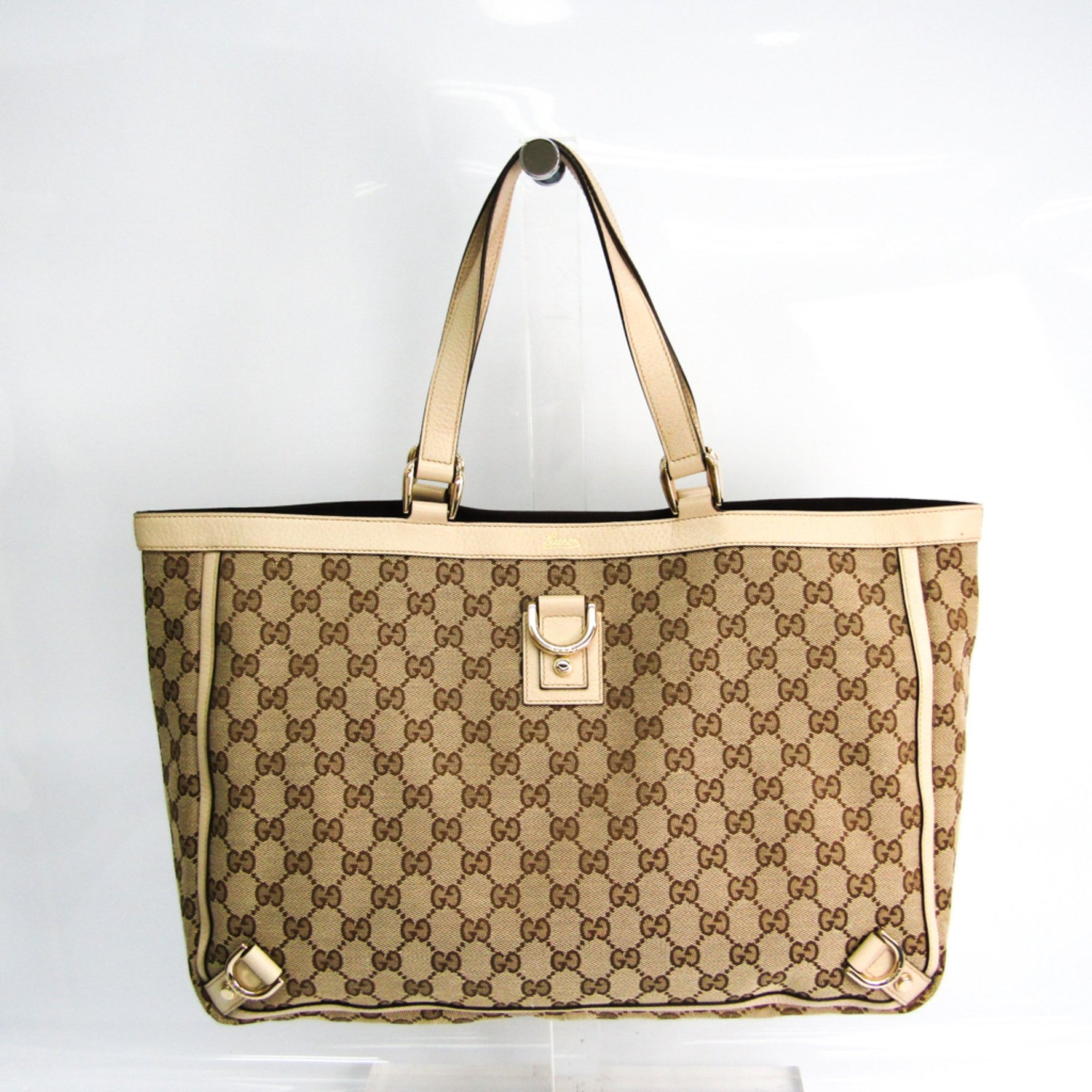 Gucci GG Canvas Unisex GG Canvas,Leather Tote Bag Beige,Ivory