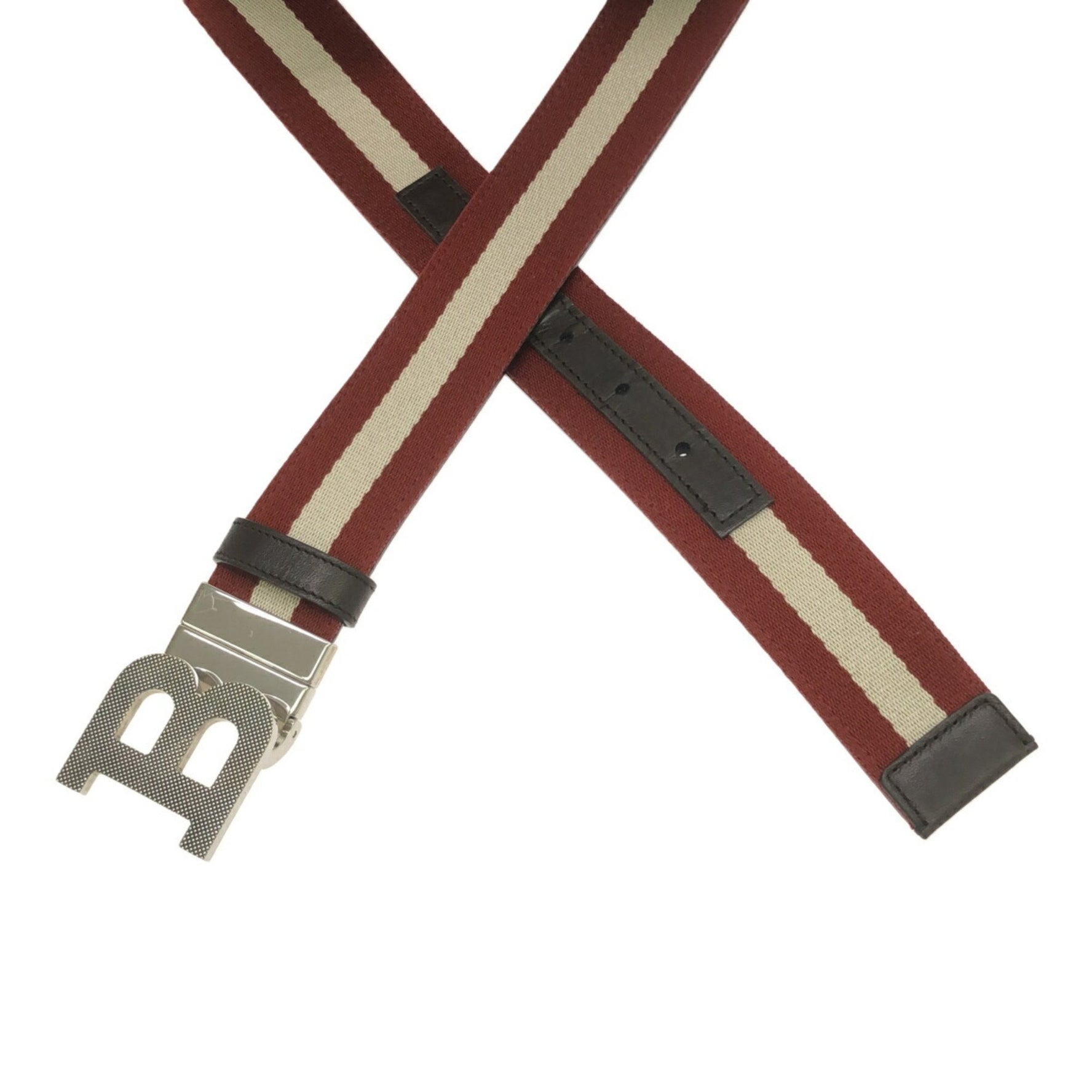 BALLY B BUCKLE BELT 35 Leather GENUINE LEATHER 90/36 Red x Dark Brown Mikunigaoka Store
