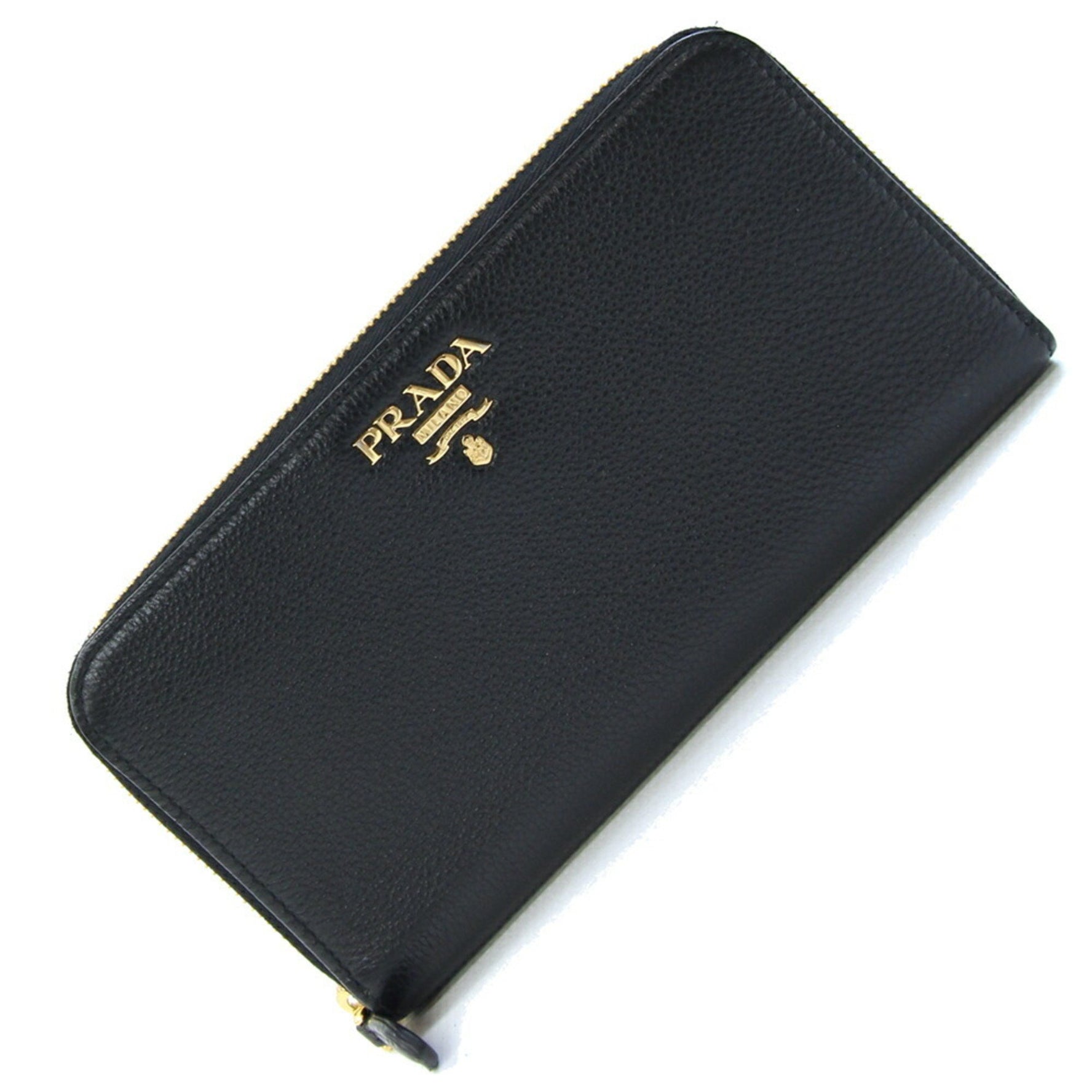 Prada Round Long Wallet 1ML506 Black Leather Women's PRADA