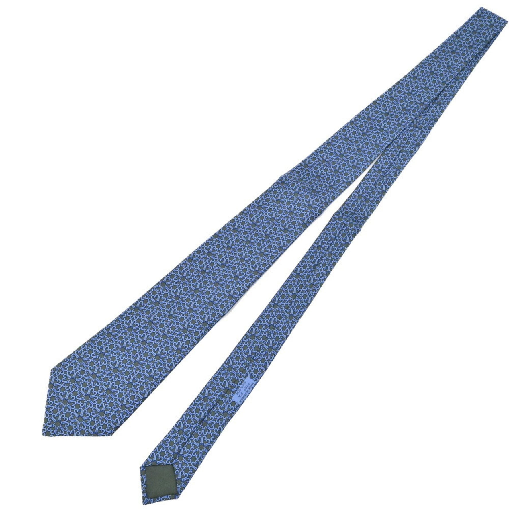 HERMES Tie Pattern 100% Silk Light Blue Green