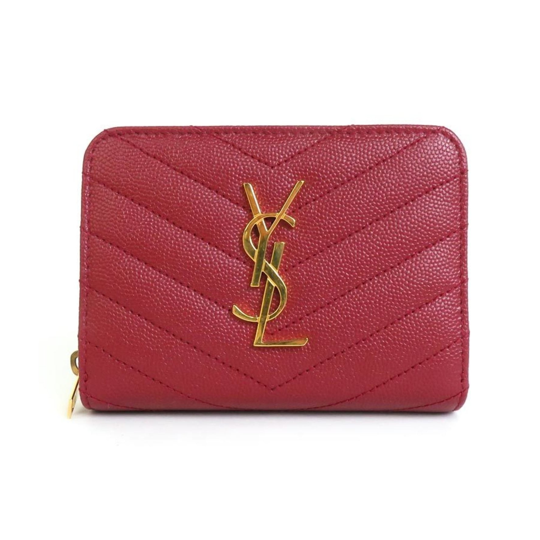 Saint Laurent Bifold Wallet Leather Red Ladies