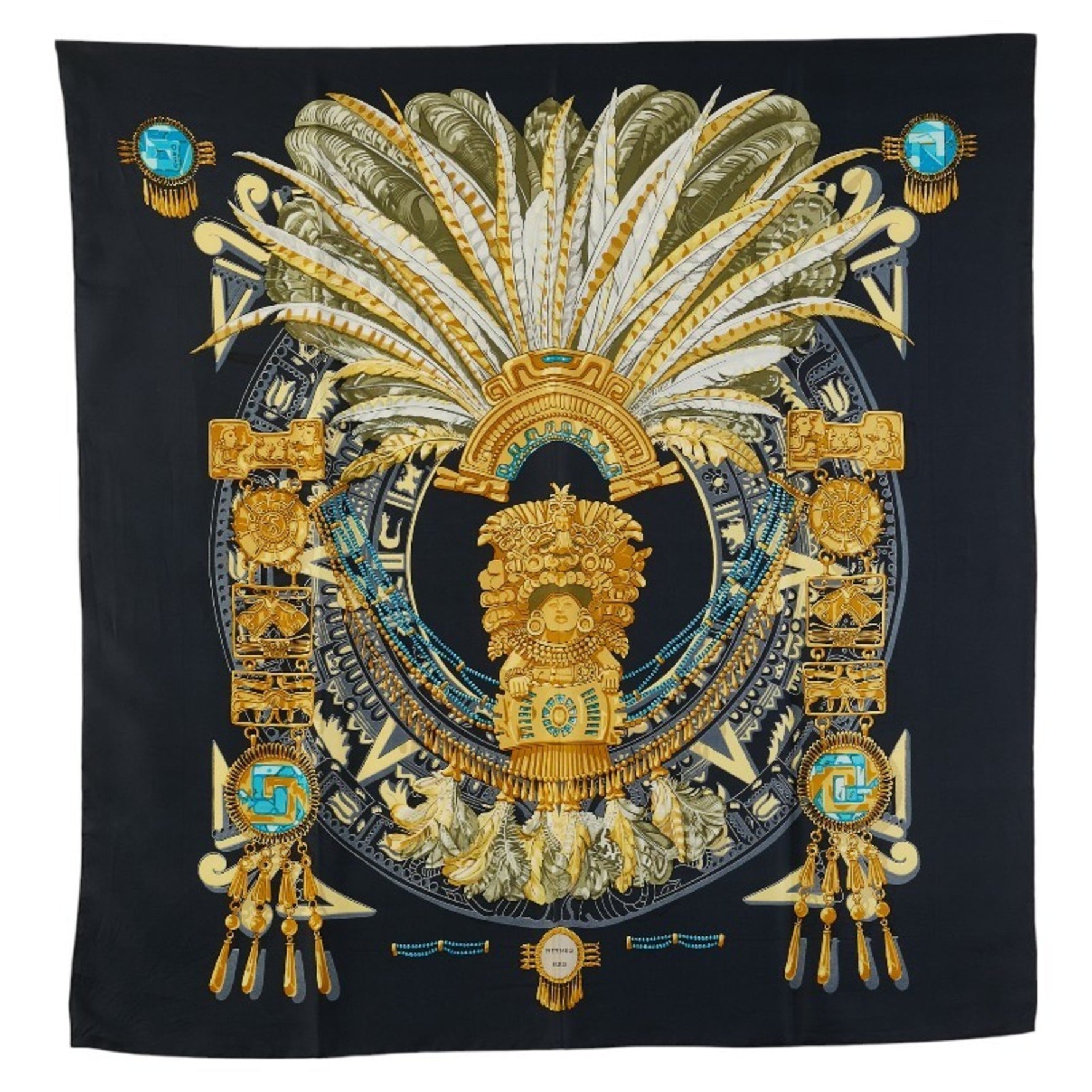 Hermès Carré 90 Great Buddha Carnival Scarf, Black and Multicolor Silk, HERMES