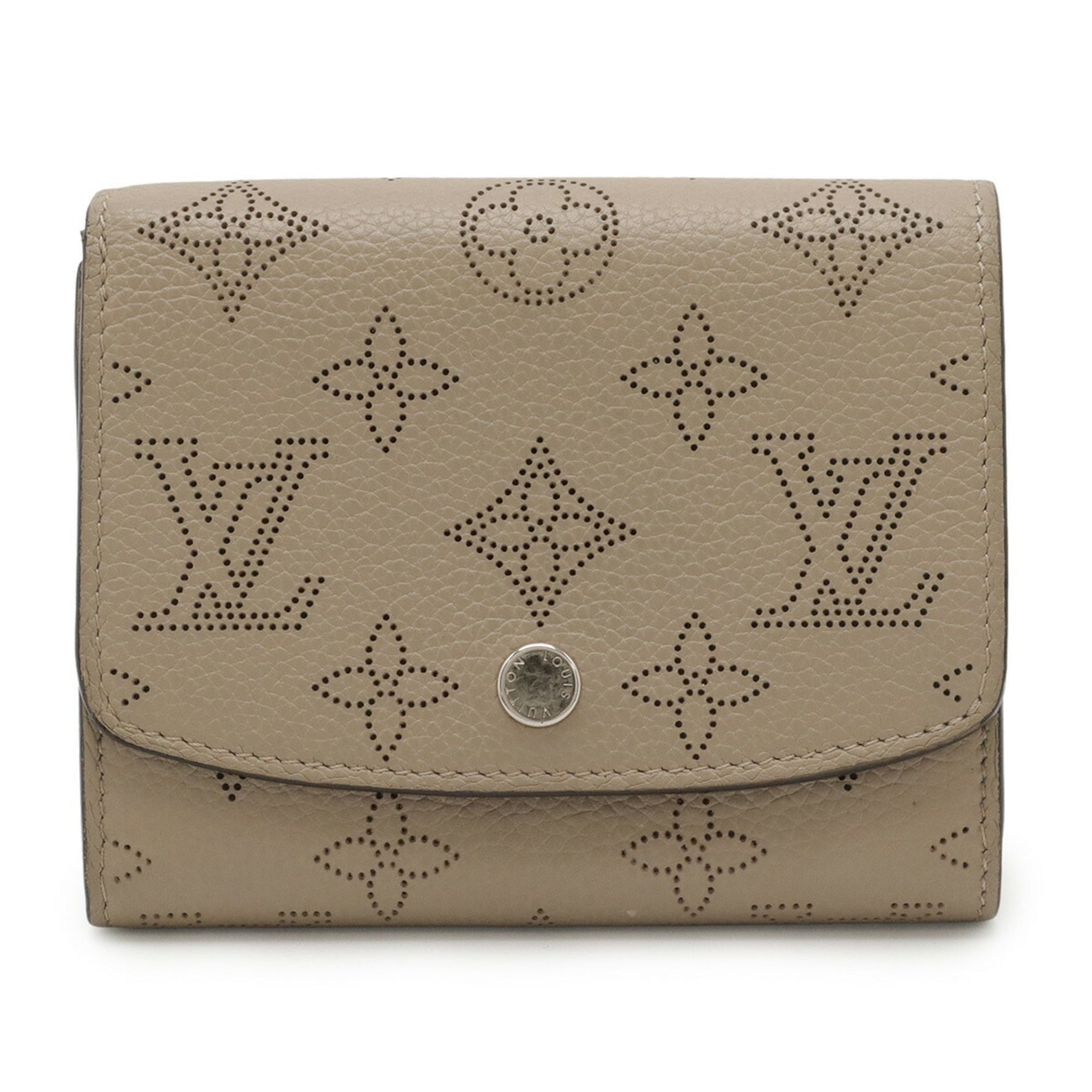 LOUIS VUITTON Monogram Mahina Portefeuille Iris Compact Bi-fold Wallet in Leather with Greige Pattern