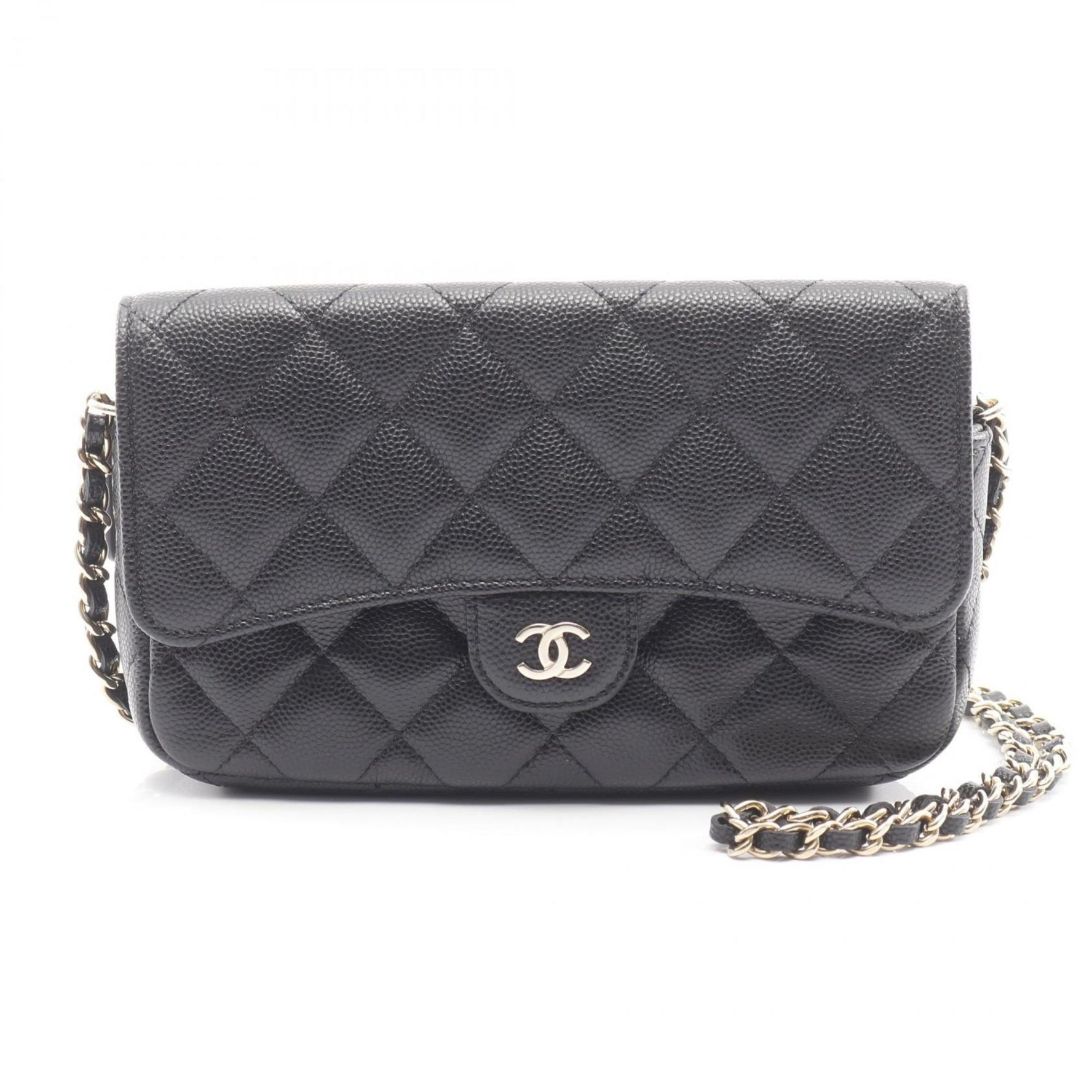 CHANEL Matelasse Chain Phone Case Wallet Shoulder Bag in Grained Calfskin Leather