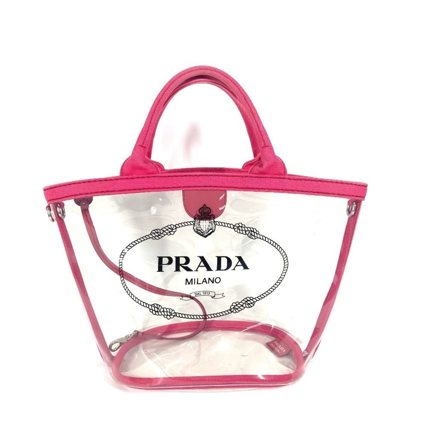 PRADA Beach Bag with Pouch Logo Canapa Shoulder Handbag Tote Vinyl