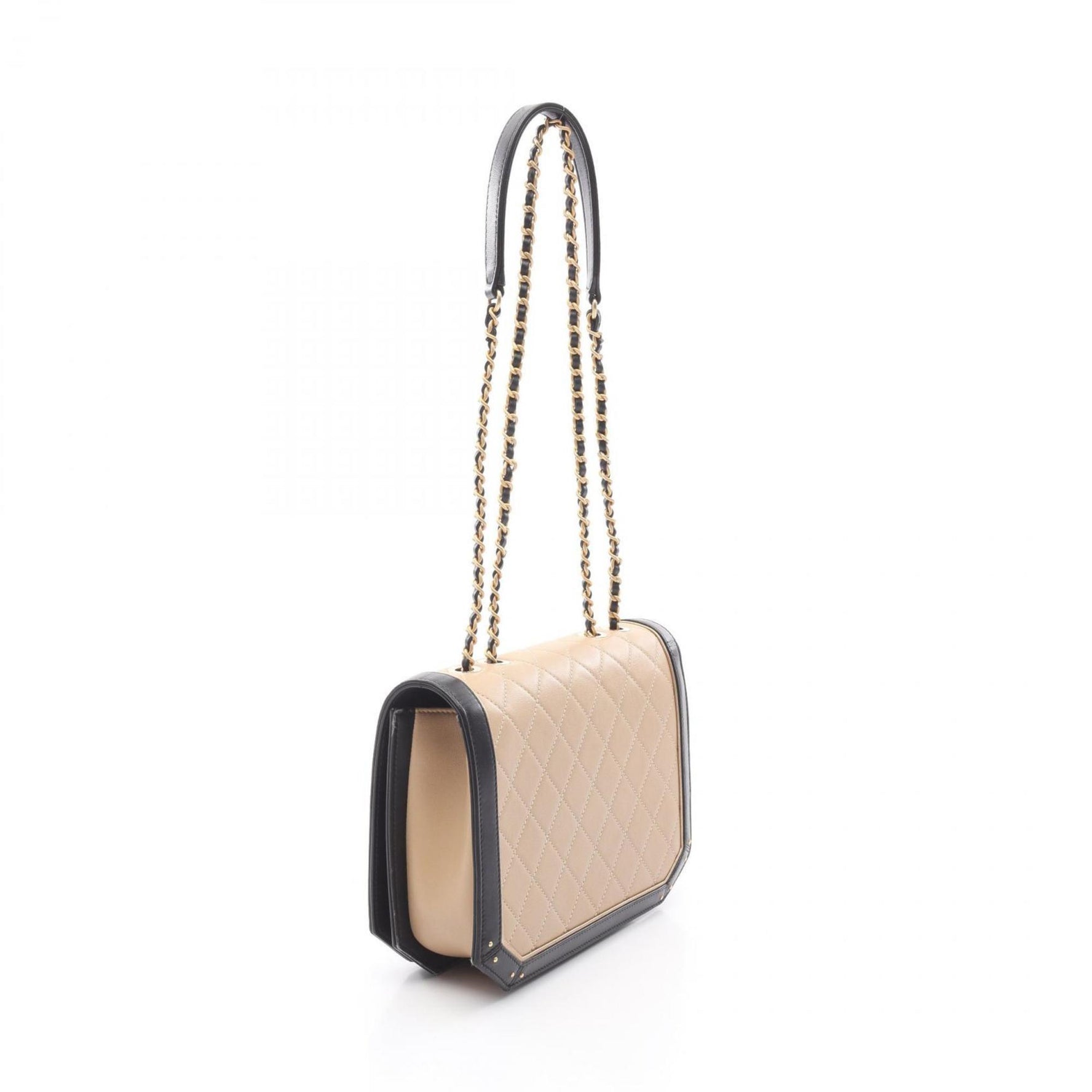 CHANEL Matelasse Shoulder Bag, Leather, Beige, Black