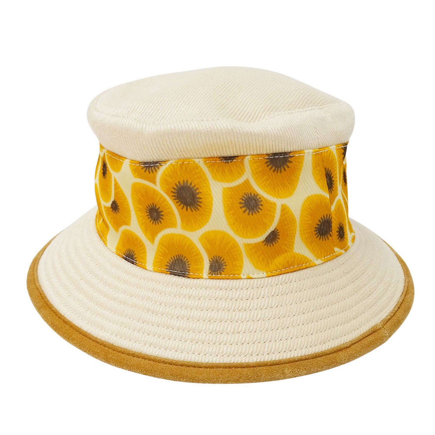 Hermes Hat Linen Silk Ivory Orange Size 55 Bucket Sunflower