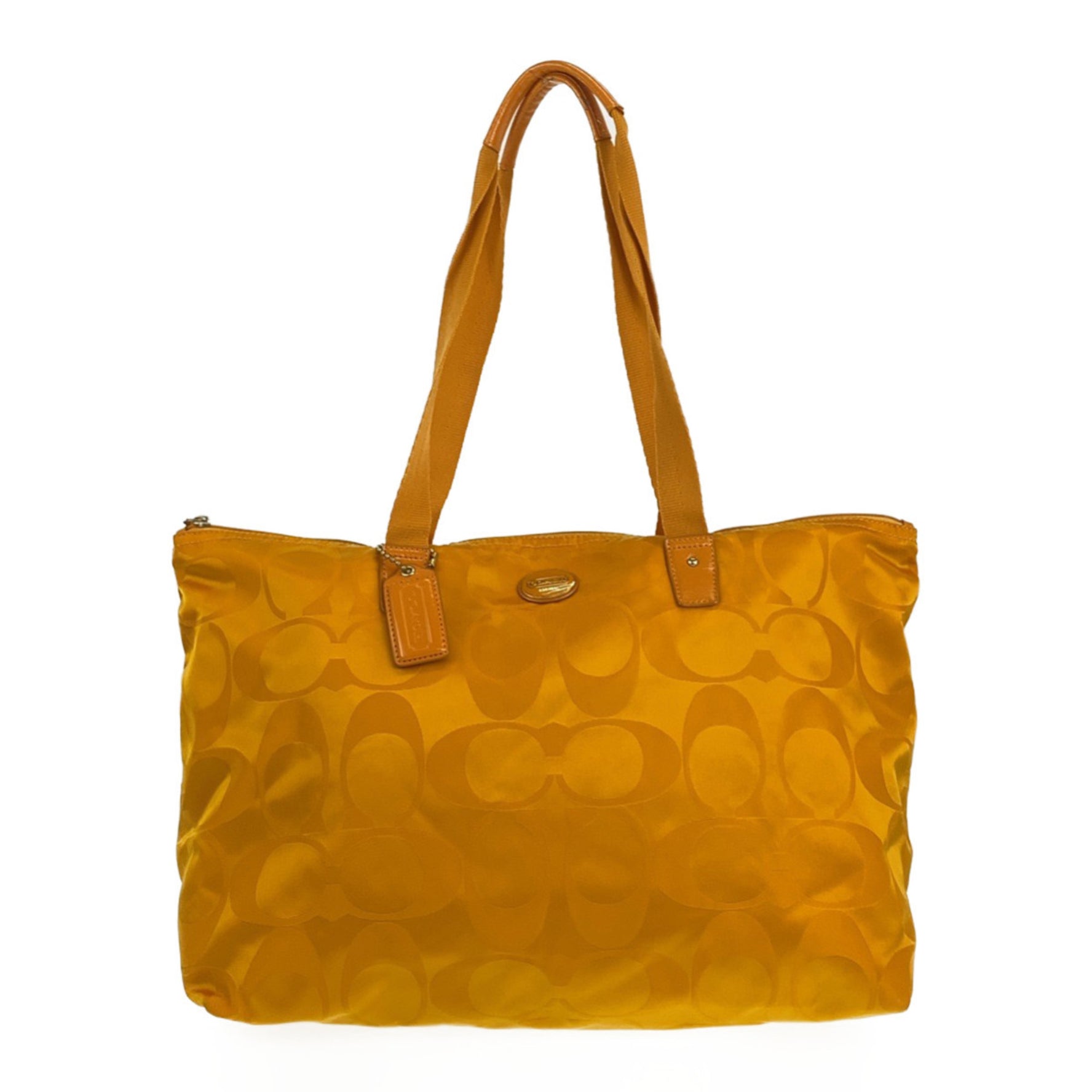 COACH Signature Gold Hardware Nylon Leather Tote Bag Shoulder