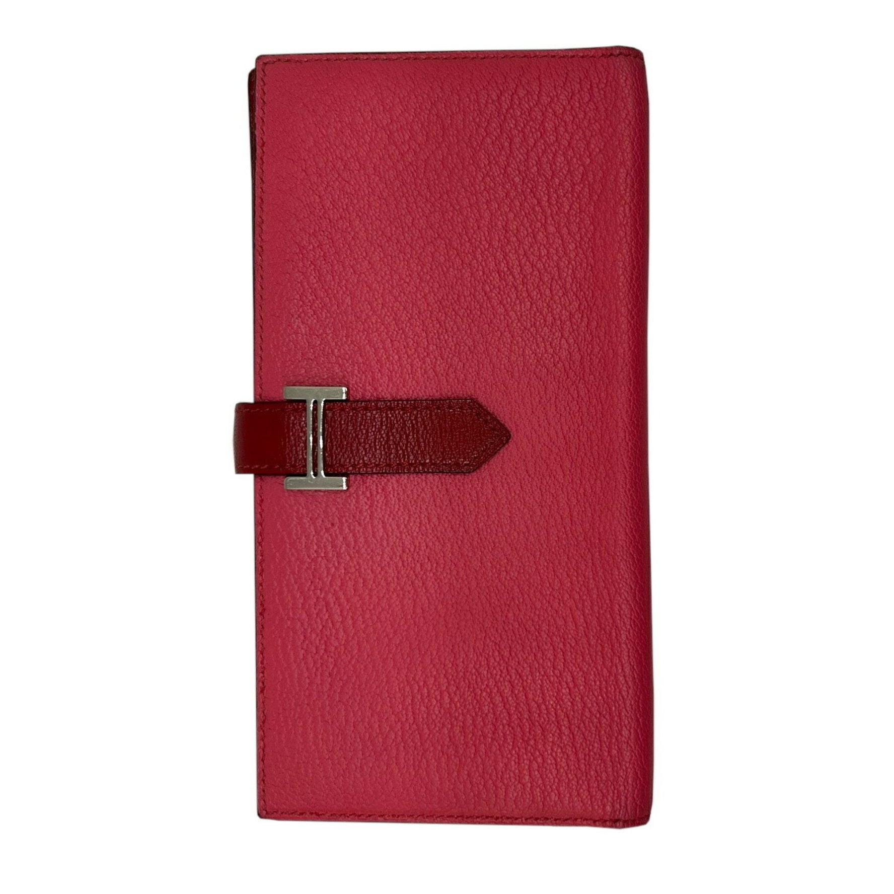 HERMES Long Wallet Bearn Soufflet Verso Chevre Rose Lipstick Rouge Garance Q□ Engraved 2013 Bicolor Men's