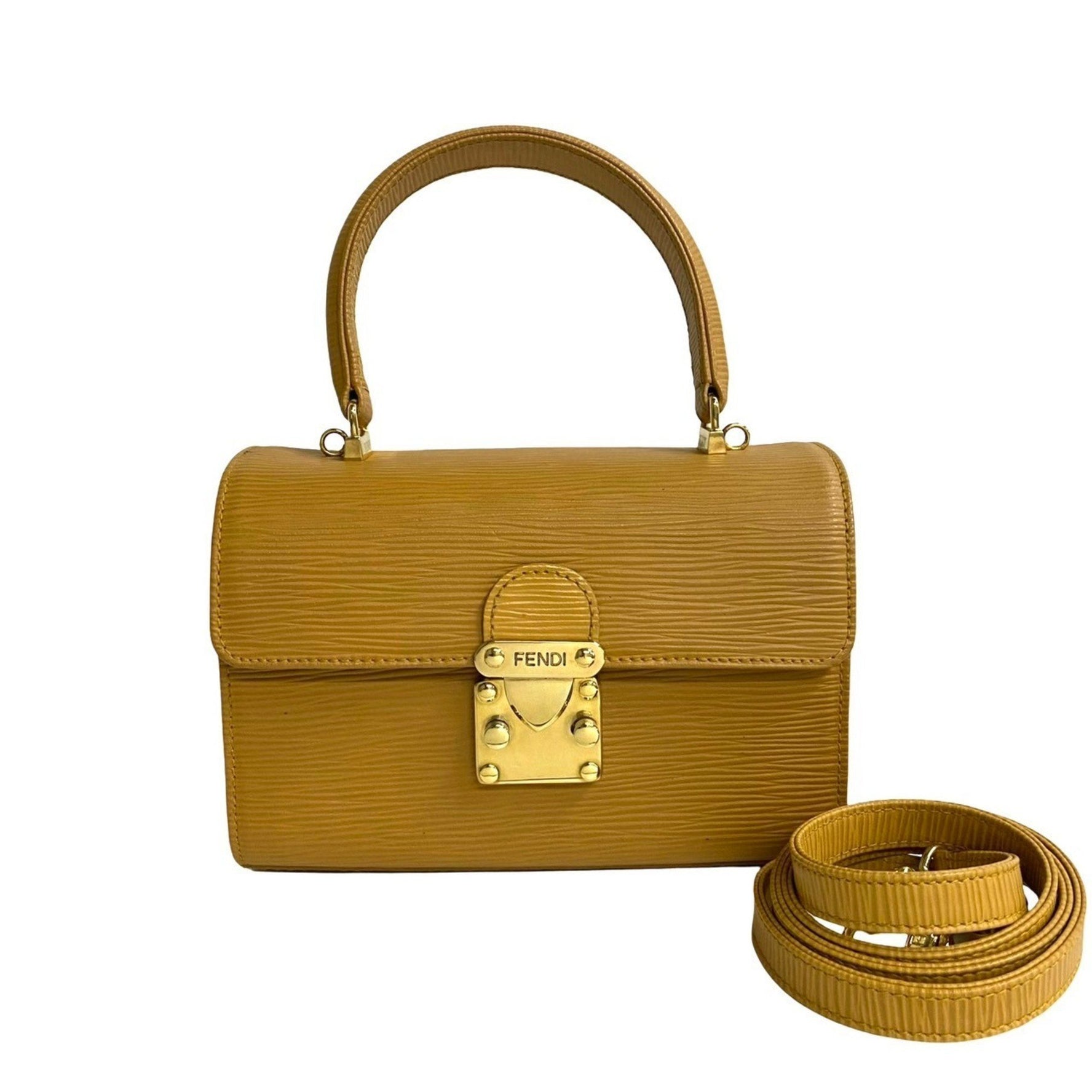 FENDI logo hardware, genuine Epi leather, handbag, mini tote bag, shoulder