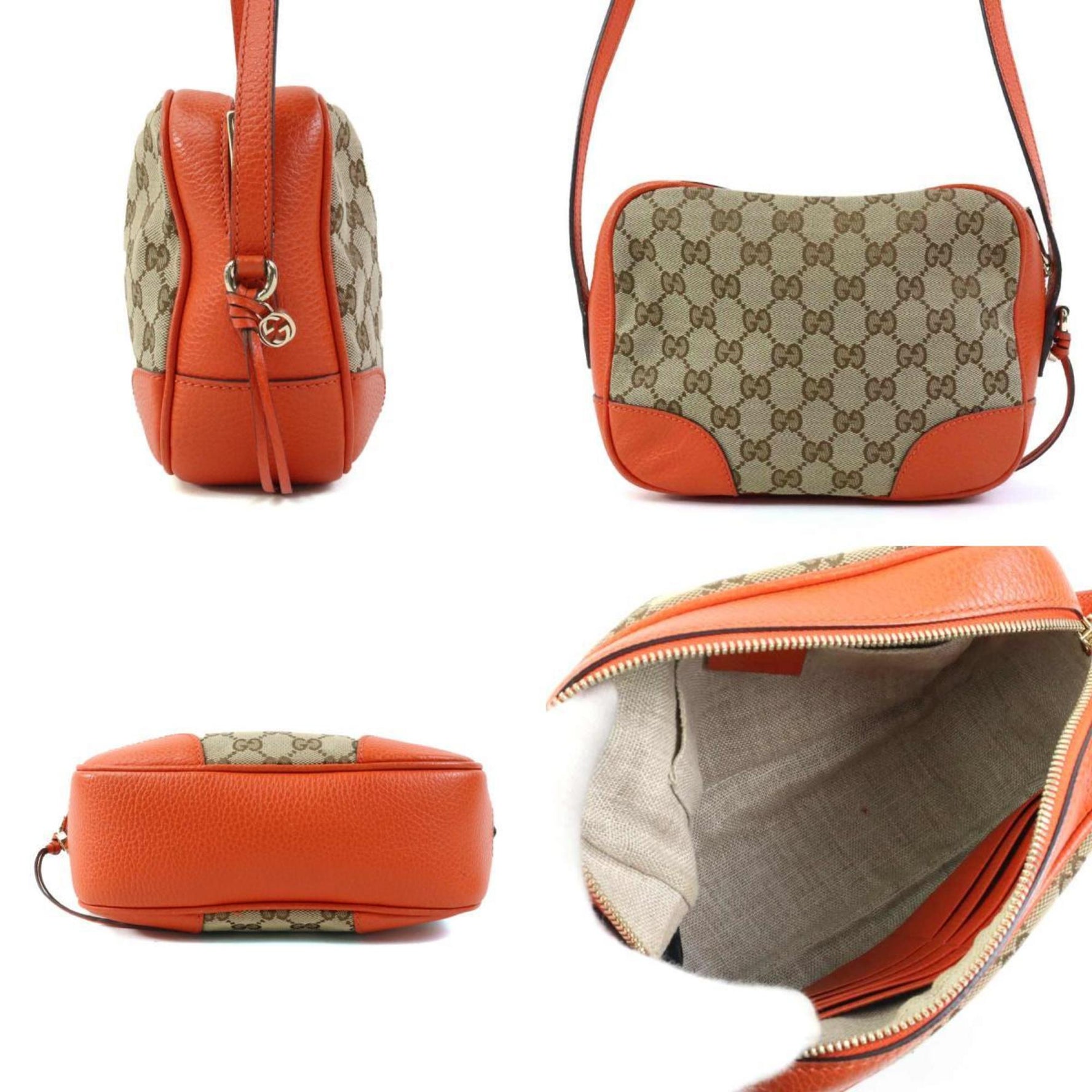 GUCCI Shoulder Bag GG Canvas Leather Brown Orange