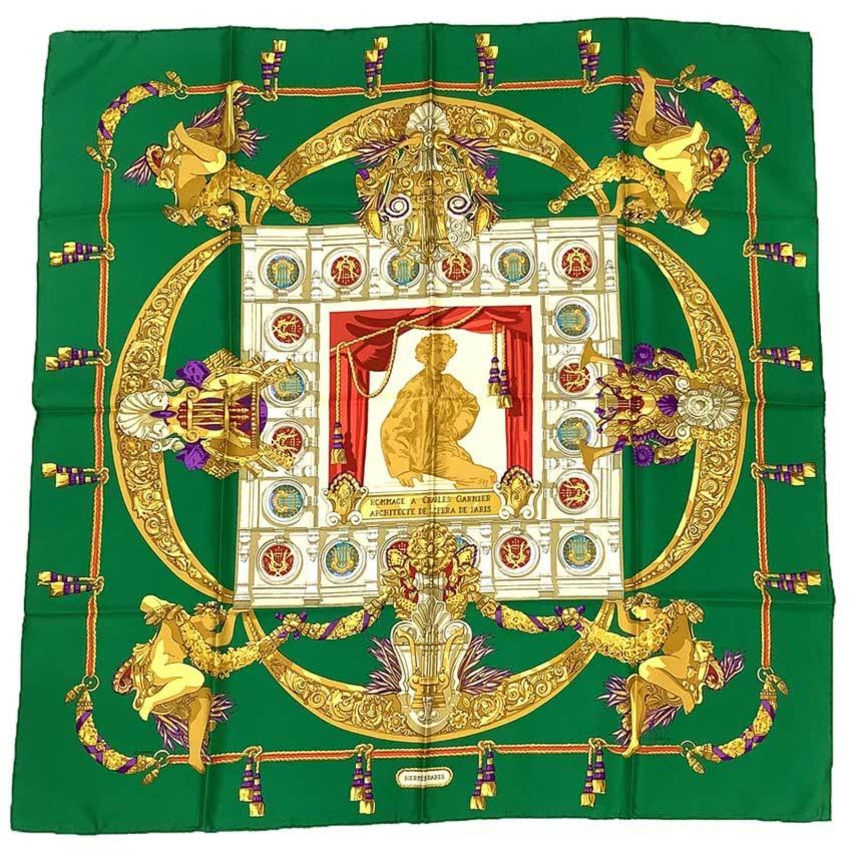 HERMES Carré 90 Scarf, Hommage a Charles Garnier, tribute to 100% Silk
