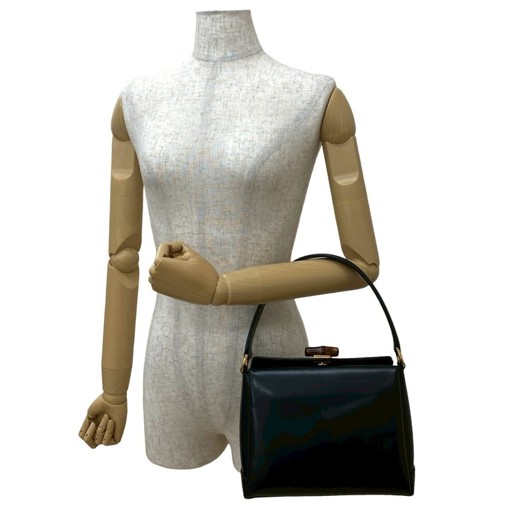 GUCCI Old Bamboo Turnlock Leather Handbag in