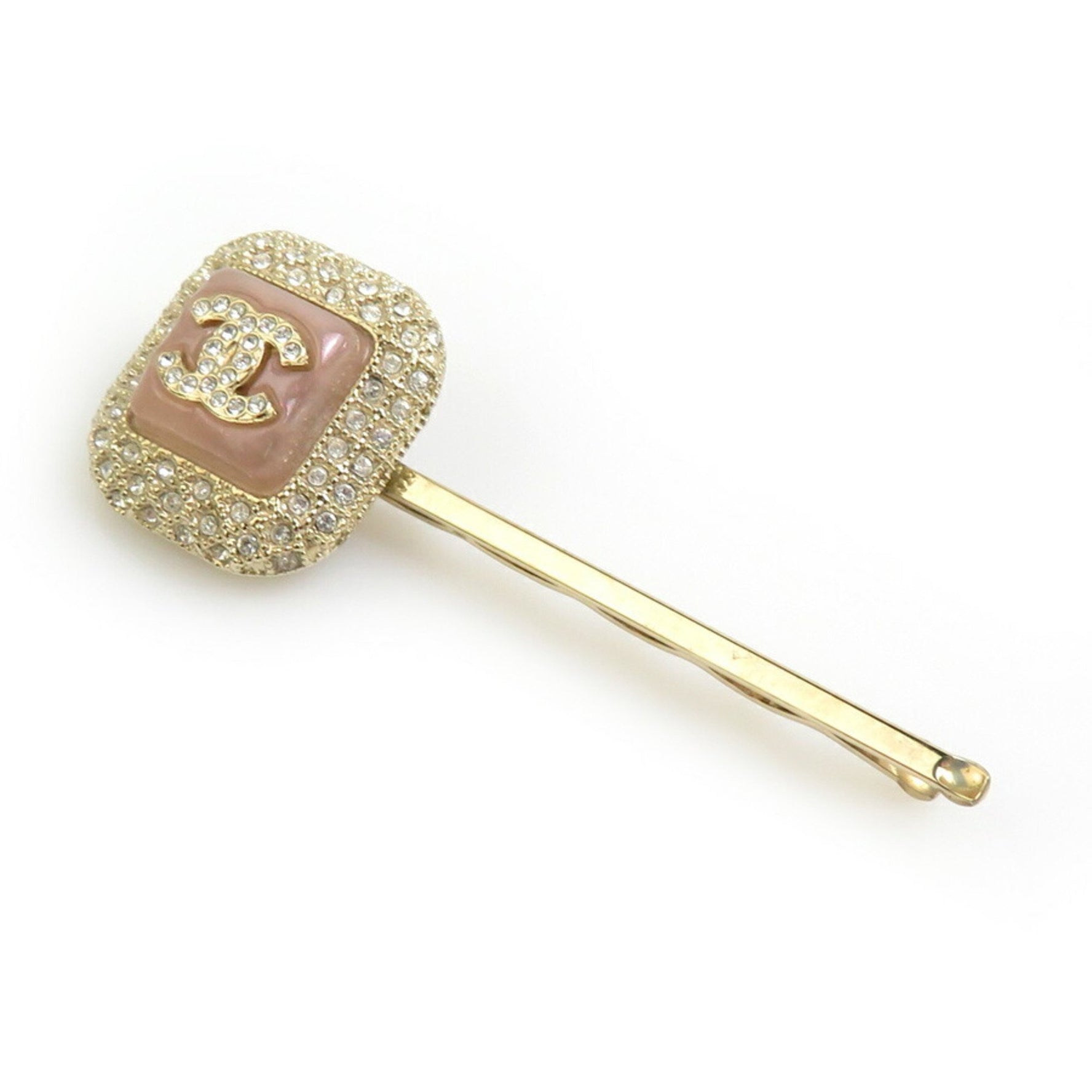 CHANEL Hairpin Hair Coco Mark Metal Stone Rhinestone Gold Pink Silver