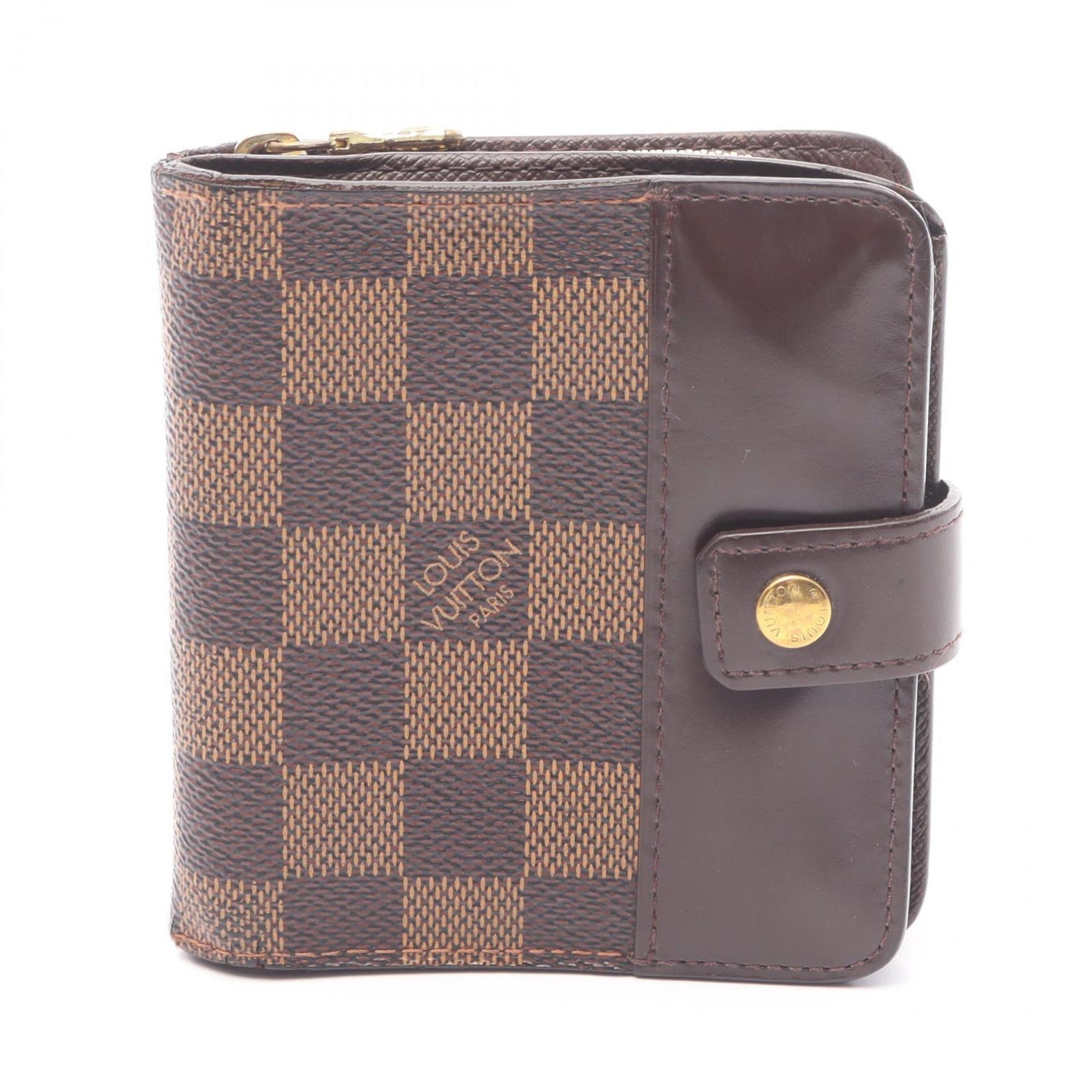 Louis Vuitton Compact Zip Bifold Wallet, Coated Canvas and Leather with Damier Print, Brown