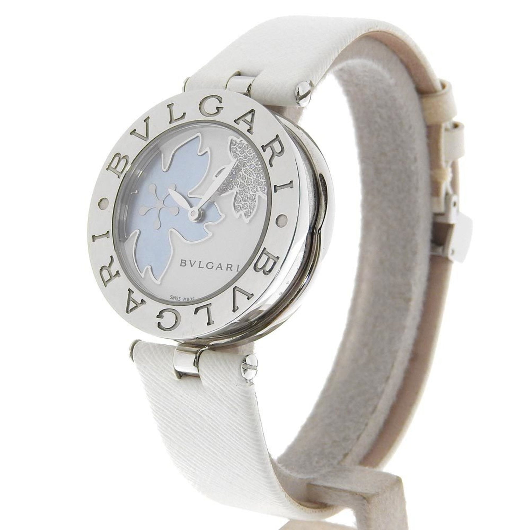 BVLGARI Watch Stainless Steel x Leather Flower Quartz Analog Display White Shell Dial
