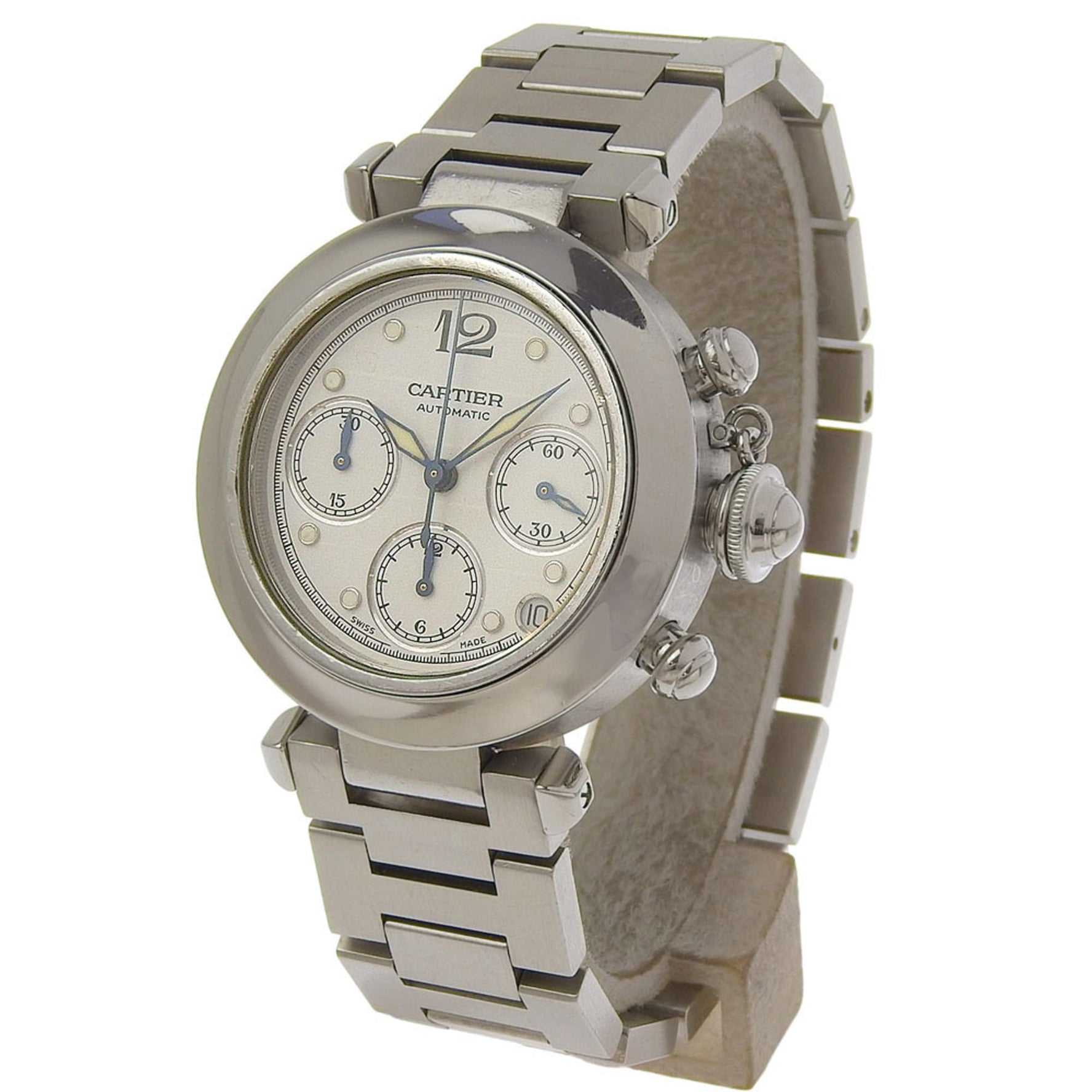 Cartier Pasha C Chronograph Watch, Cal. 047, Stainless Steel, Automatic, Analog Display, White Dial