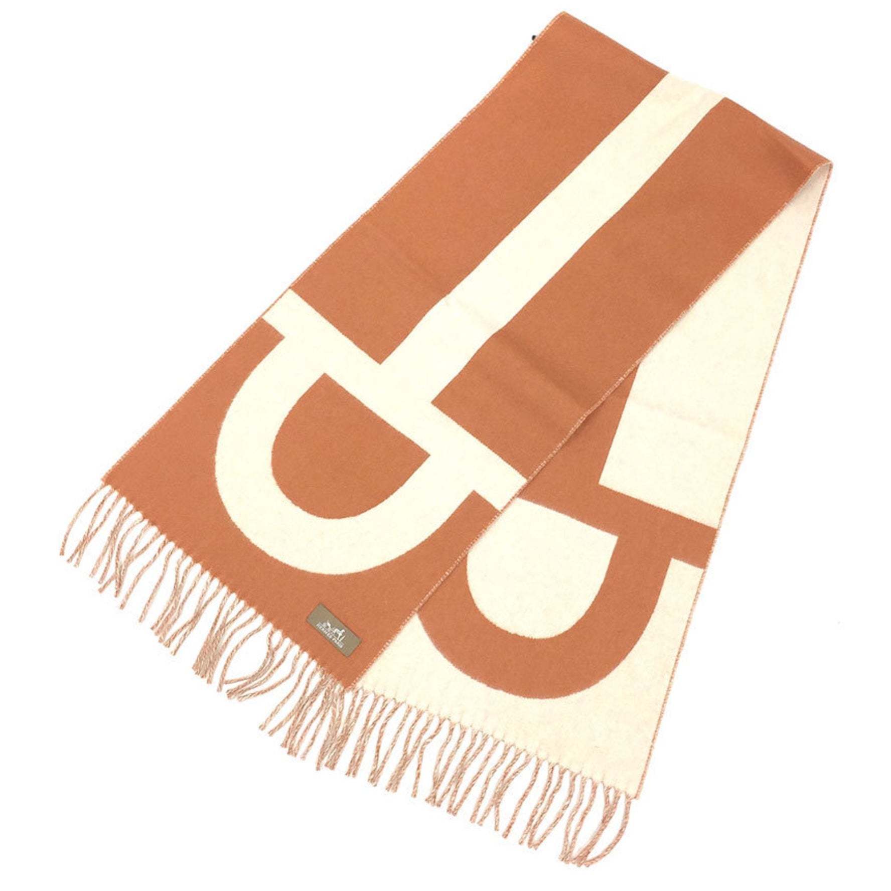 HERMES Cashmere Scarf Grand Mall Bit Pattern 2023 Stole Shawl Cuir x Ivory Men's Unisex
