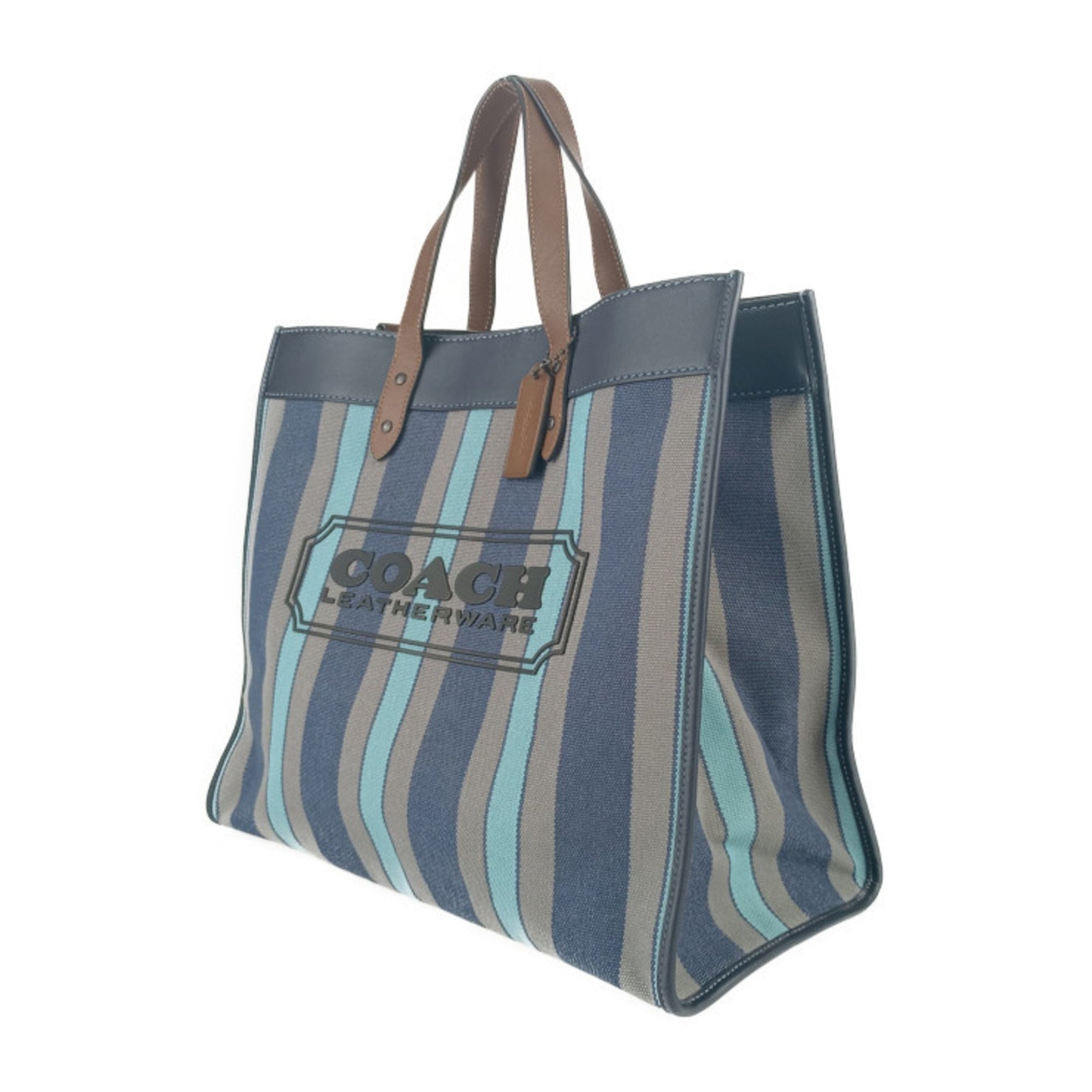 COACH Field Tote 40 Canvas Leather Men's Shoulder Bag Stripe