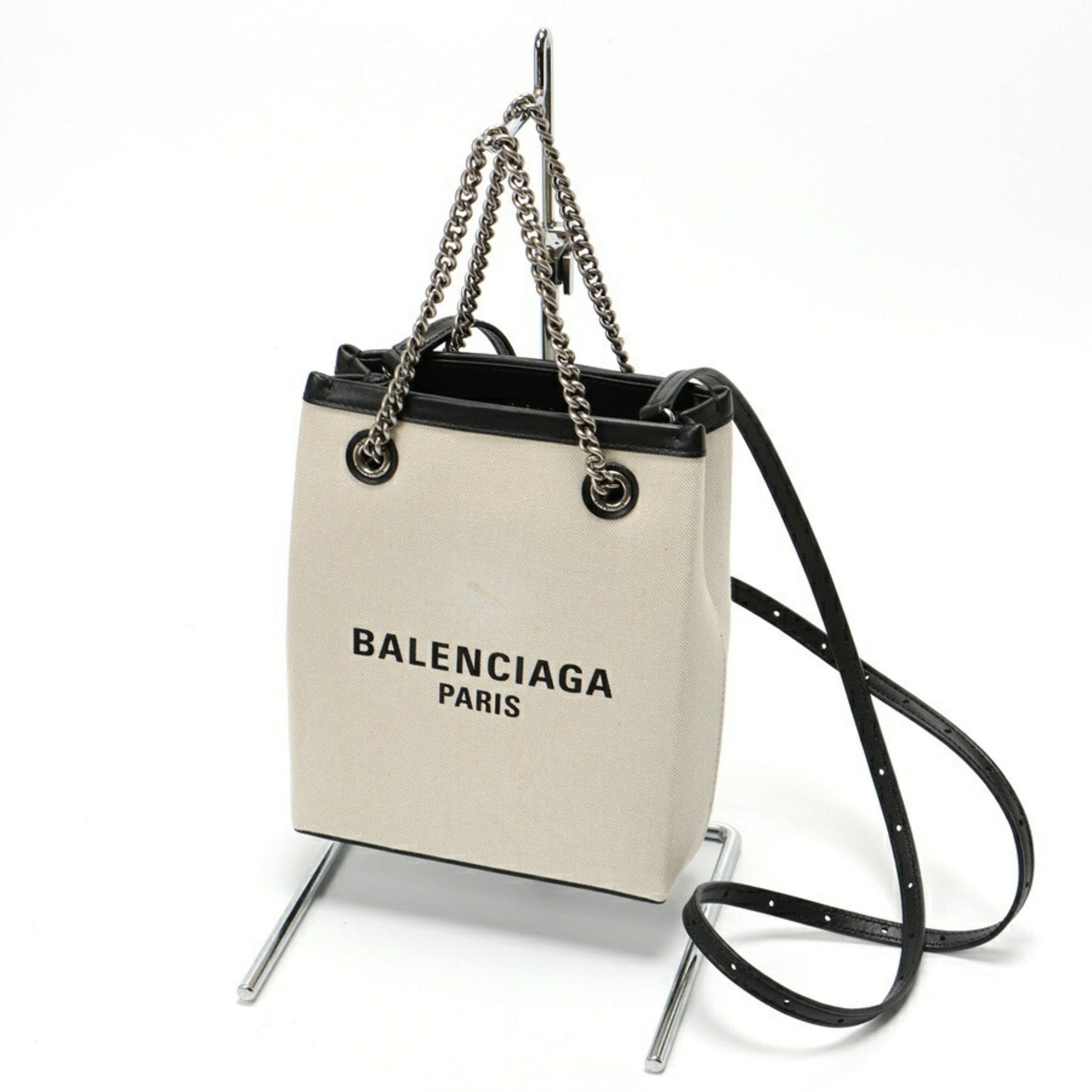 BALENCIAGA Duty Free Phone Holder Shoulder Bag Canvas Leather Natural