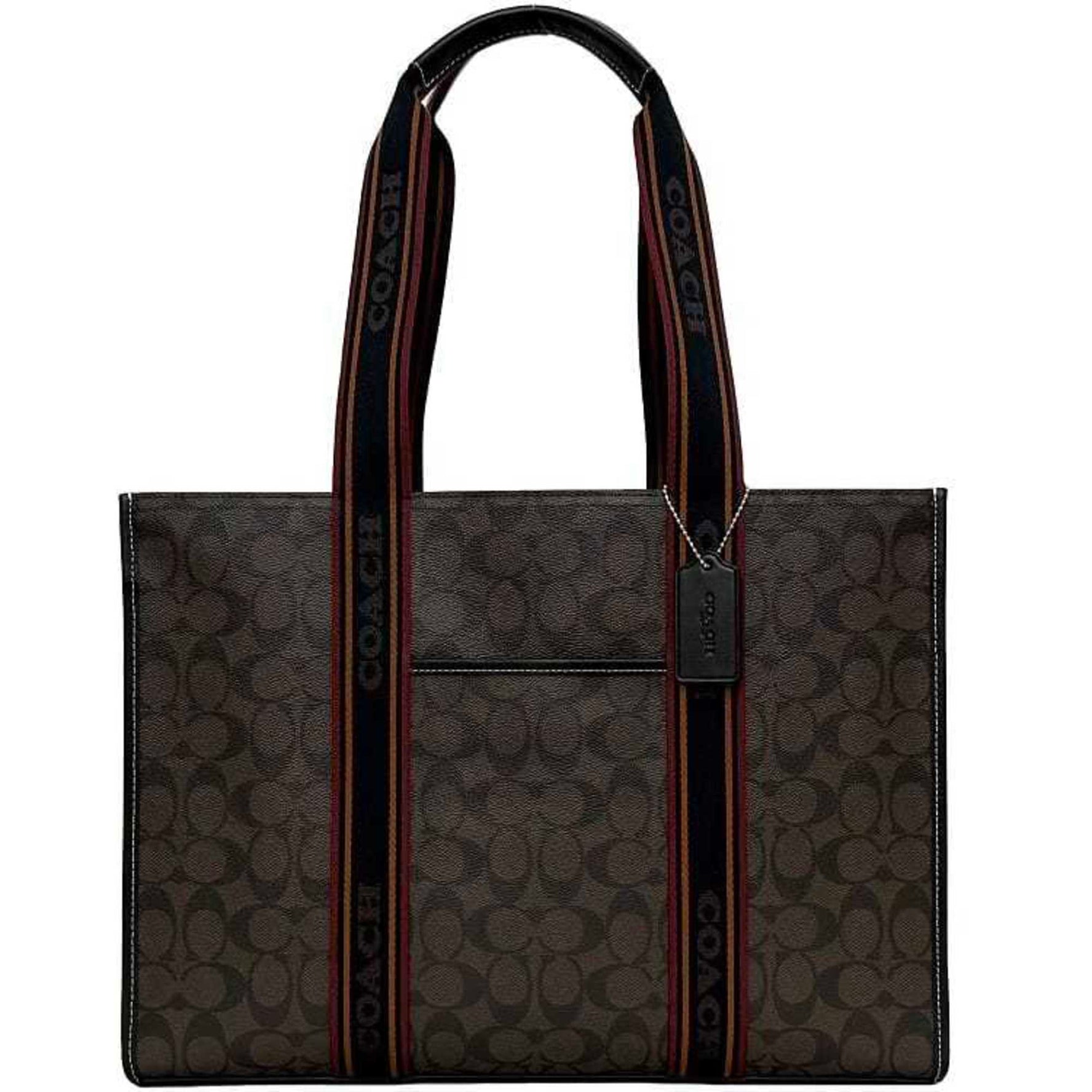 Coach tote bag brown black signature PVC leather freestanding strap men's