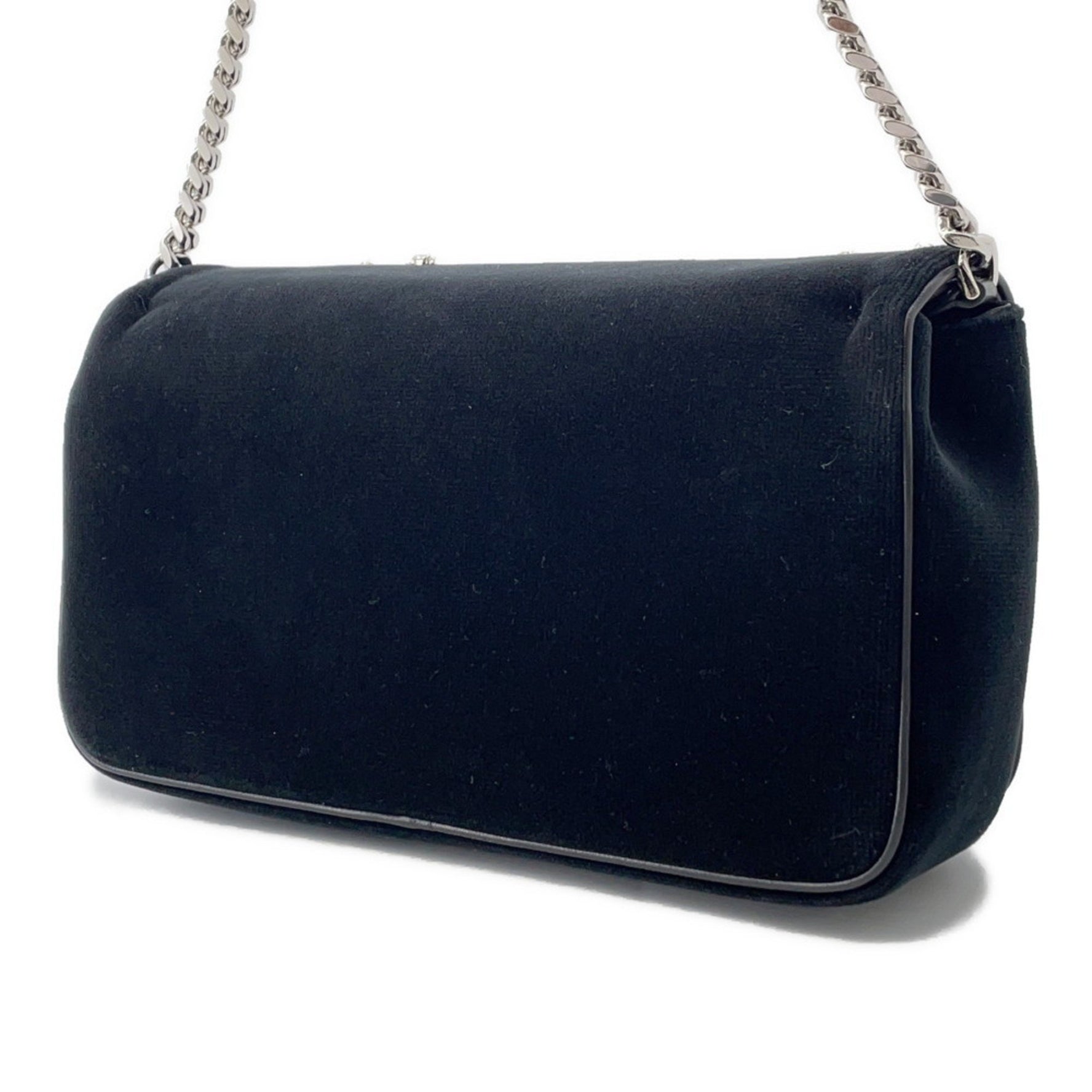 Burberry Chain Shoulder Bag LOLA Lola Velvet Rhinestone Black