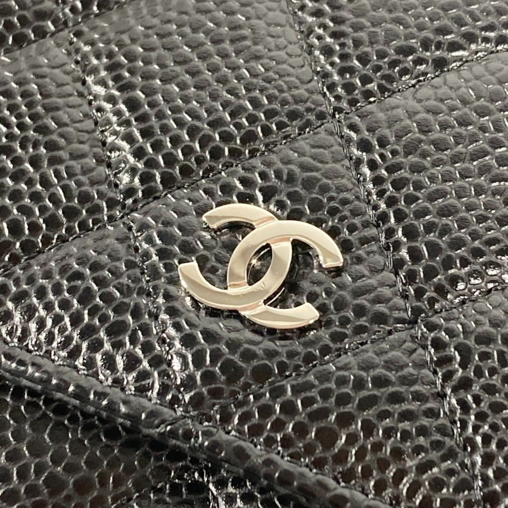 CHANEL Quilted CC Matelasse Coco Mark Chain Wallet Shoulder Bag Long Caviar Skin