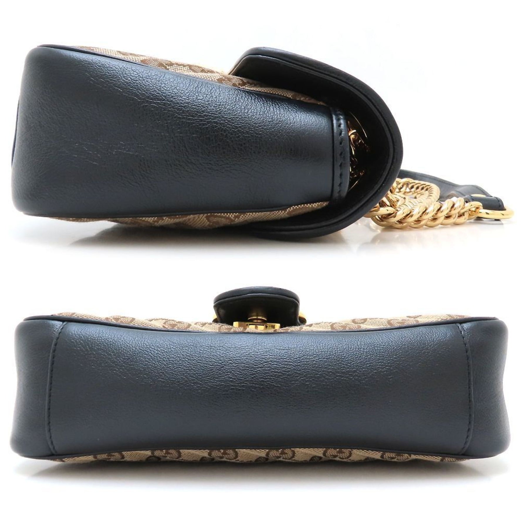 GUCCI GG Marmont Flap Shoulder Bag Canvas and Leather, Beige, Black