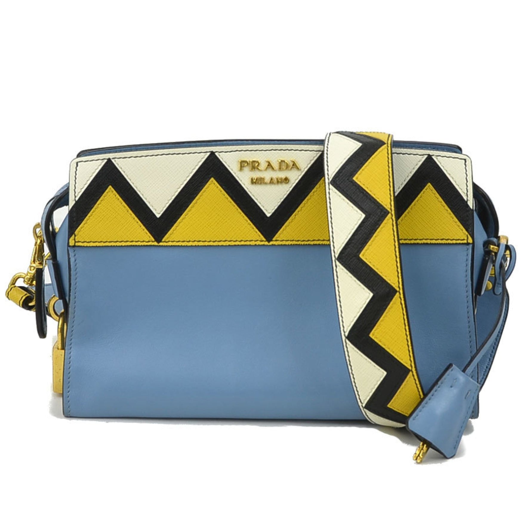 PRADA shoulder bag leather blue yellow white gold