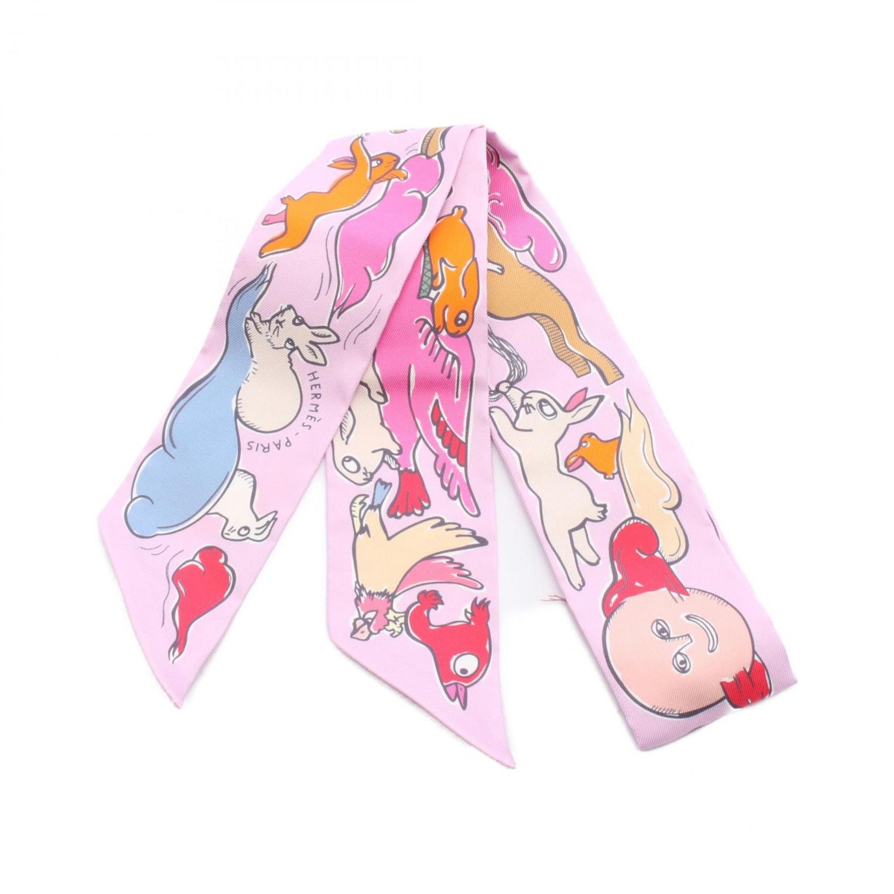 Hermes Hermès Twilly "MILLE ET UN LAPINS" Silk Scarf in Multicolored Pink