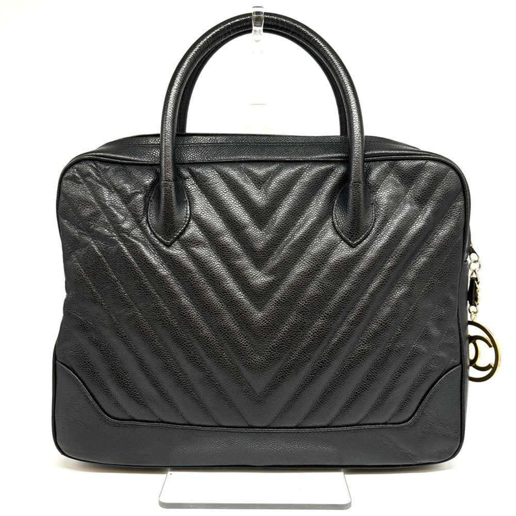 Chanel Caviar Skin Handbag Chevron V Stitch Leather