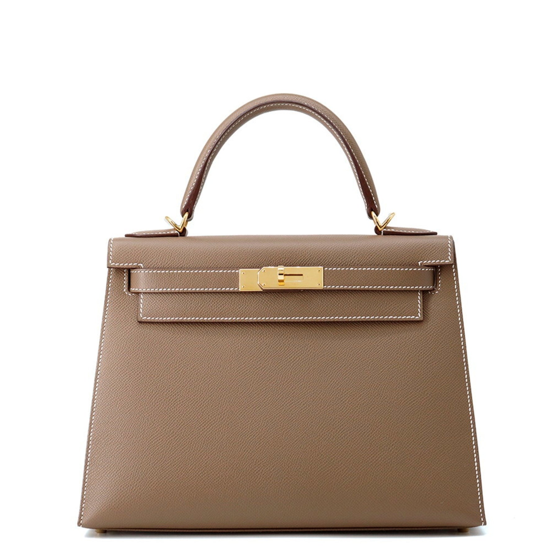 Hermes Hermès Kelly 28 Handbag, Externally Stitched, Etoupe, Epson, Y Stamp, 2-Way Shoulder Bag
