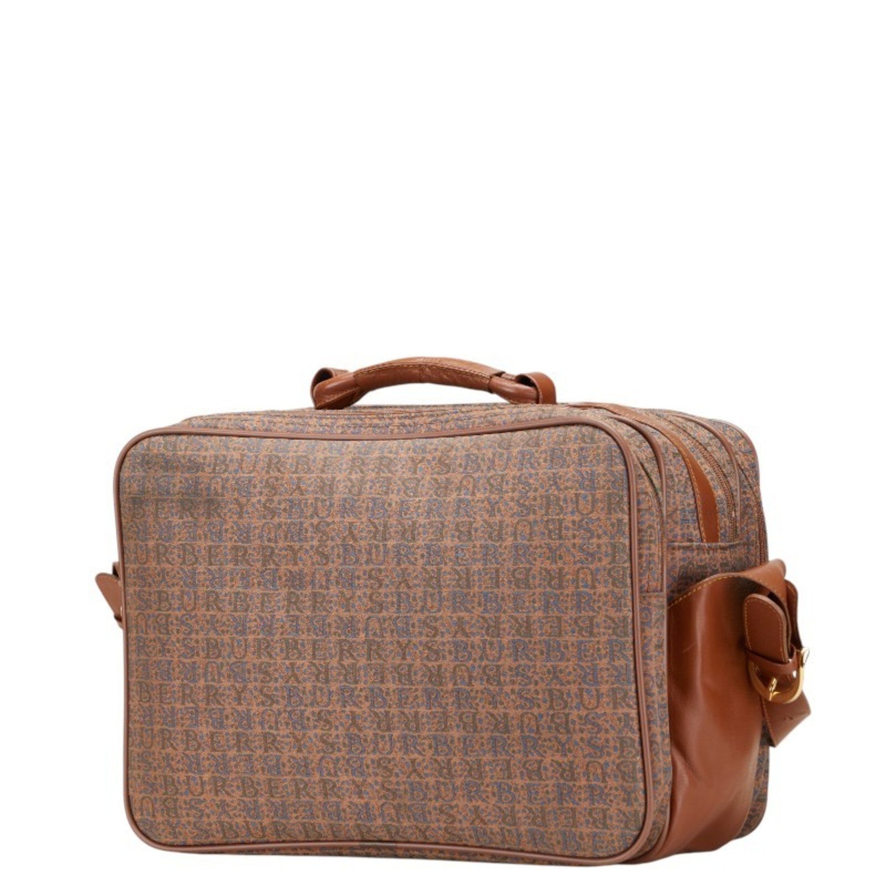 Burberry logo handbag/shoulder bag in brown and blue canvas leather .