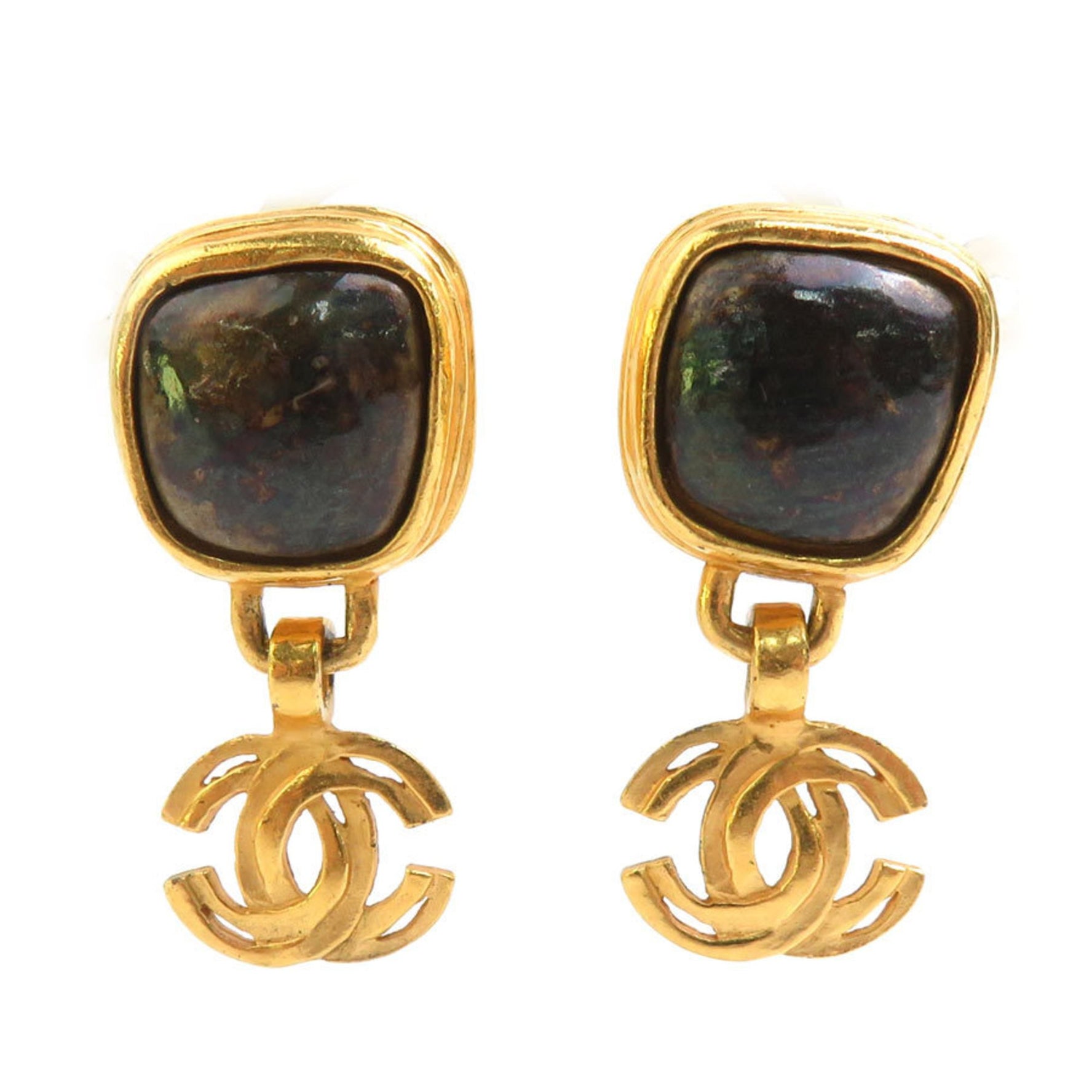 CHANEL Earrings Coco Mark Metal Stone