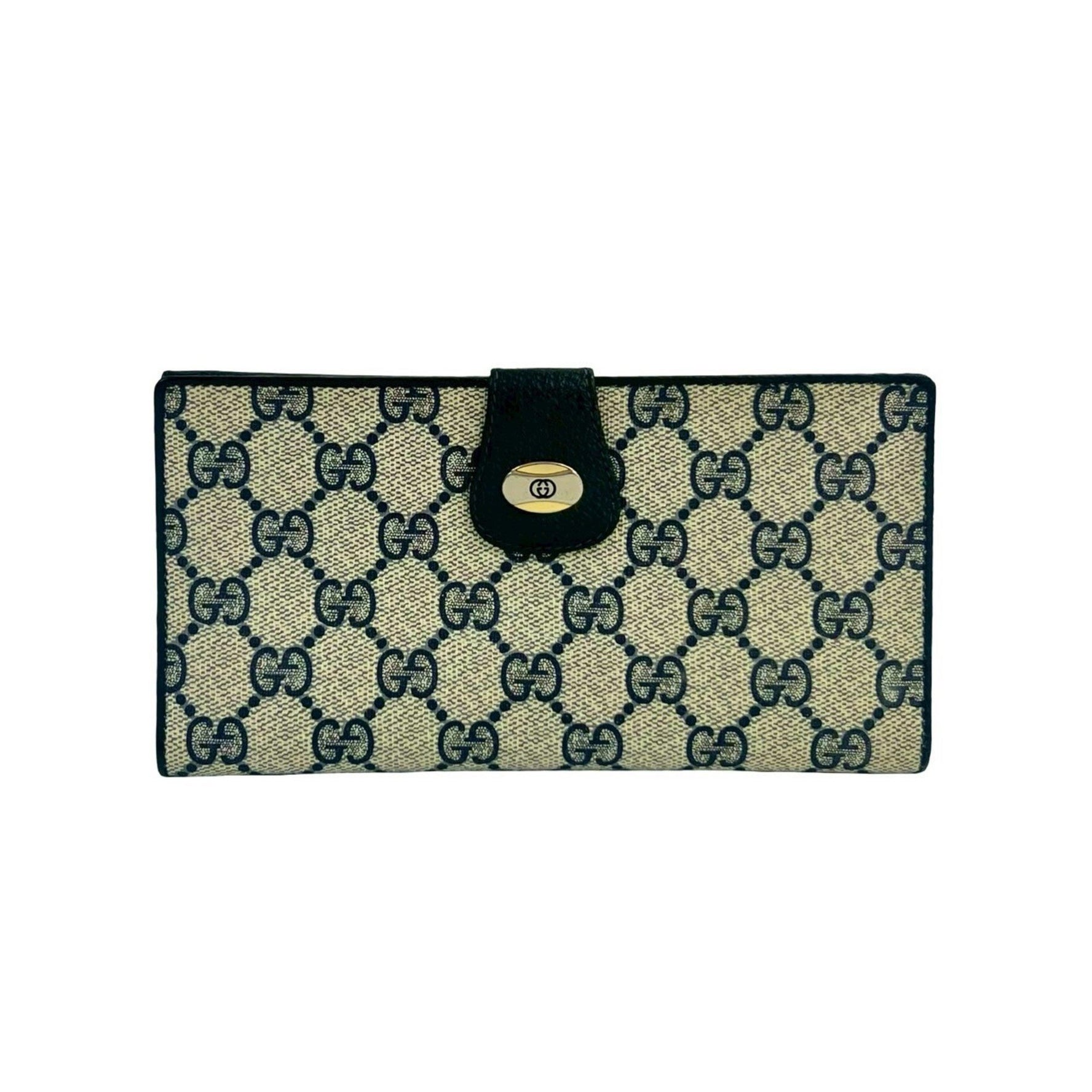 GUCCI Old GG logo pattern metal hardware leather bifold long wallet blue