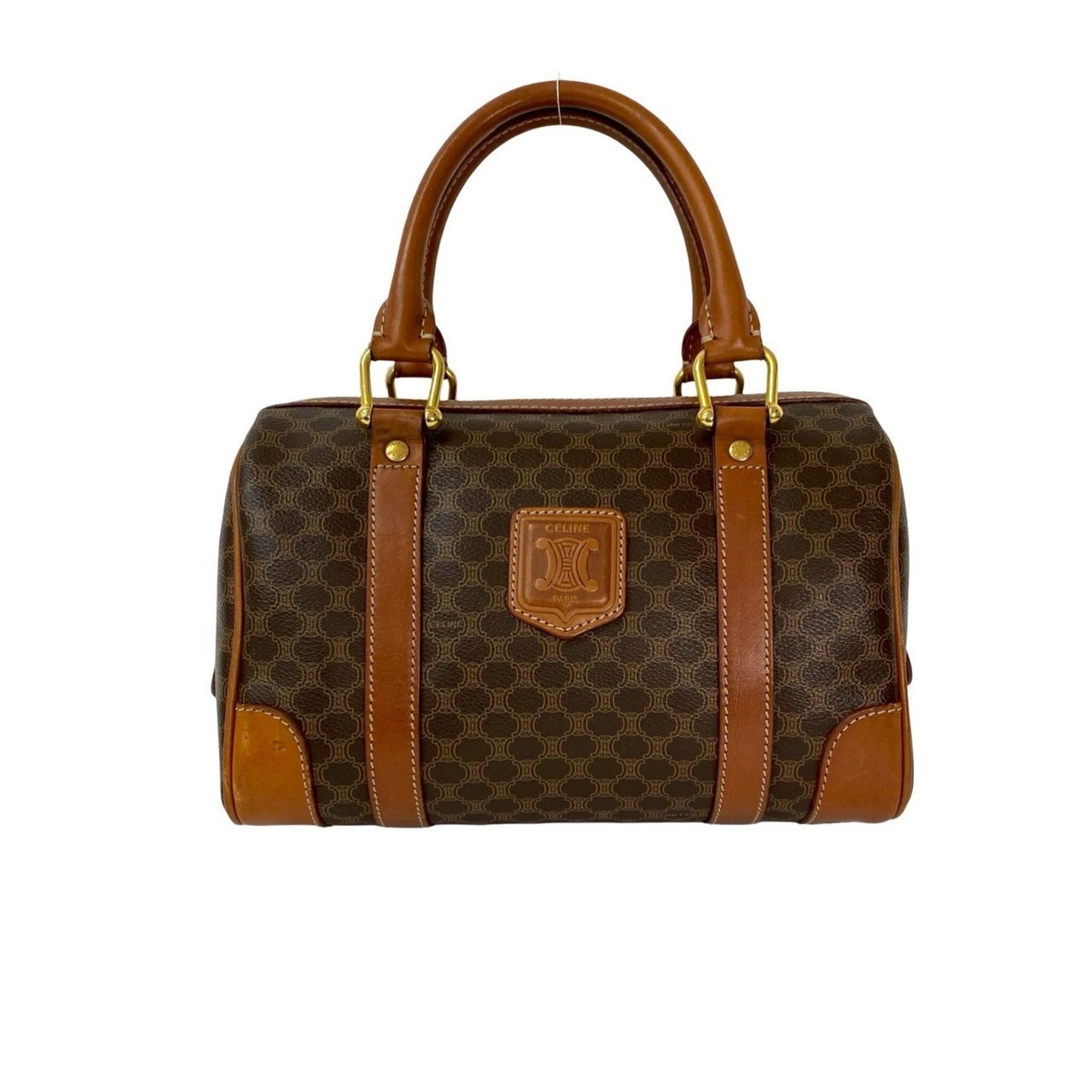 CELINE Macadam Triomphe Logo Leather Handbag/Mini Boston Bag in