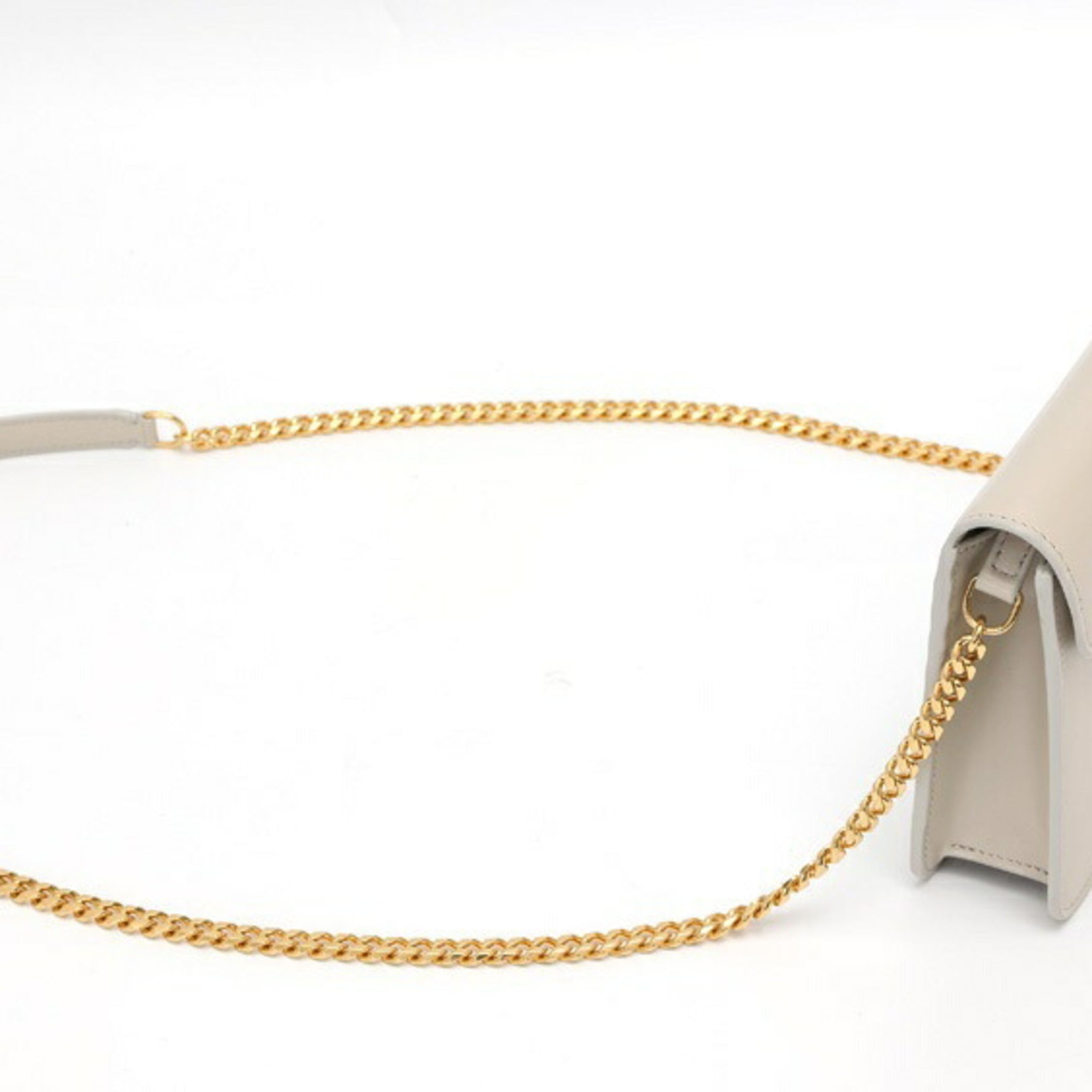 CELINE Chain Wallet Margot Shoulder Shiny Calfskin Greige