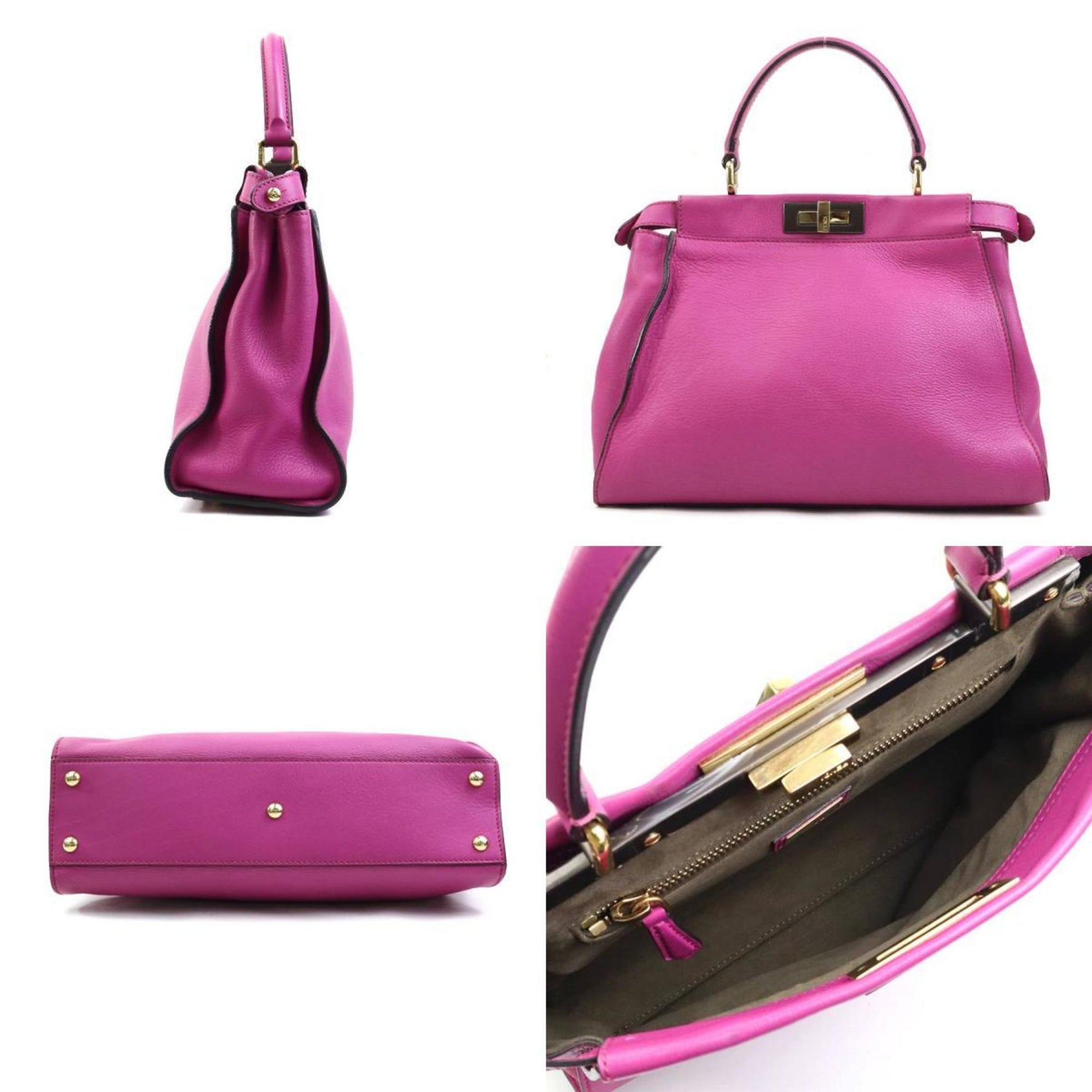 FENDI handbag shoulder bag peekaboo leather magenta ladies