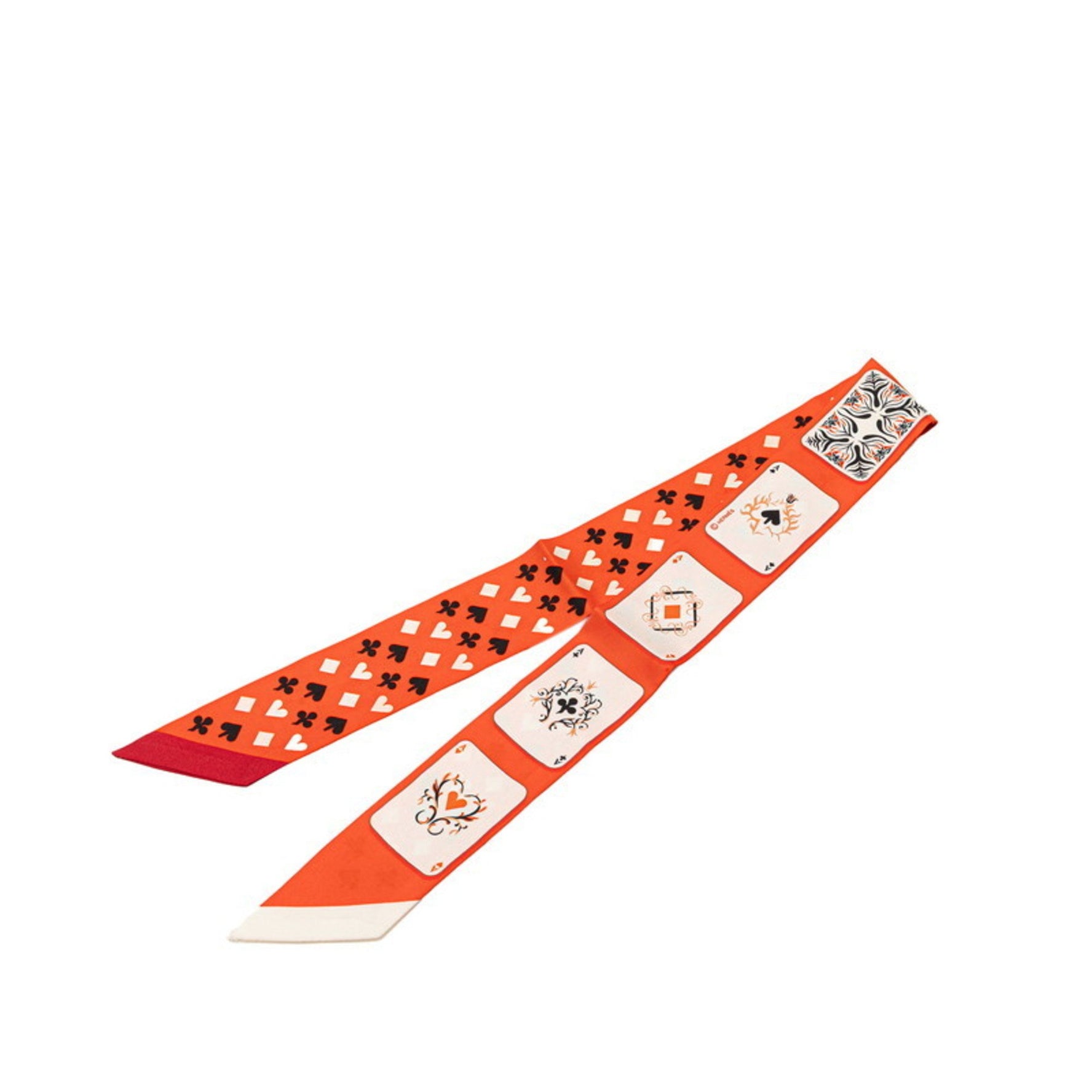 Hermes Hermès Twilly JEU DE CARTES card game scarf in orange and multicolored silk .