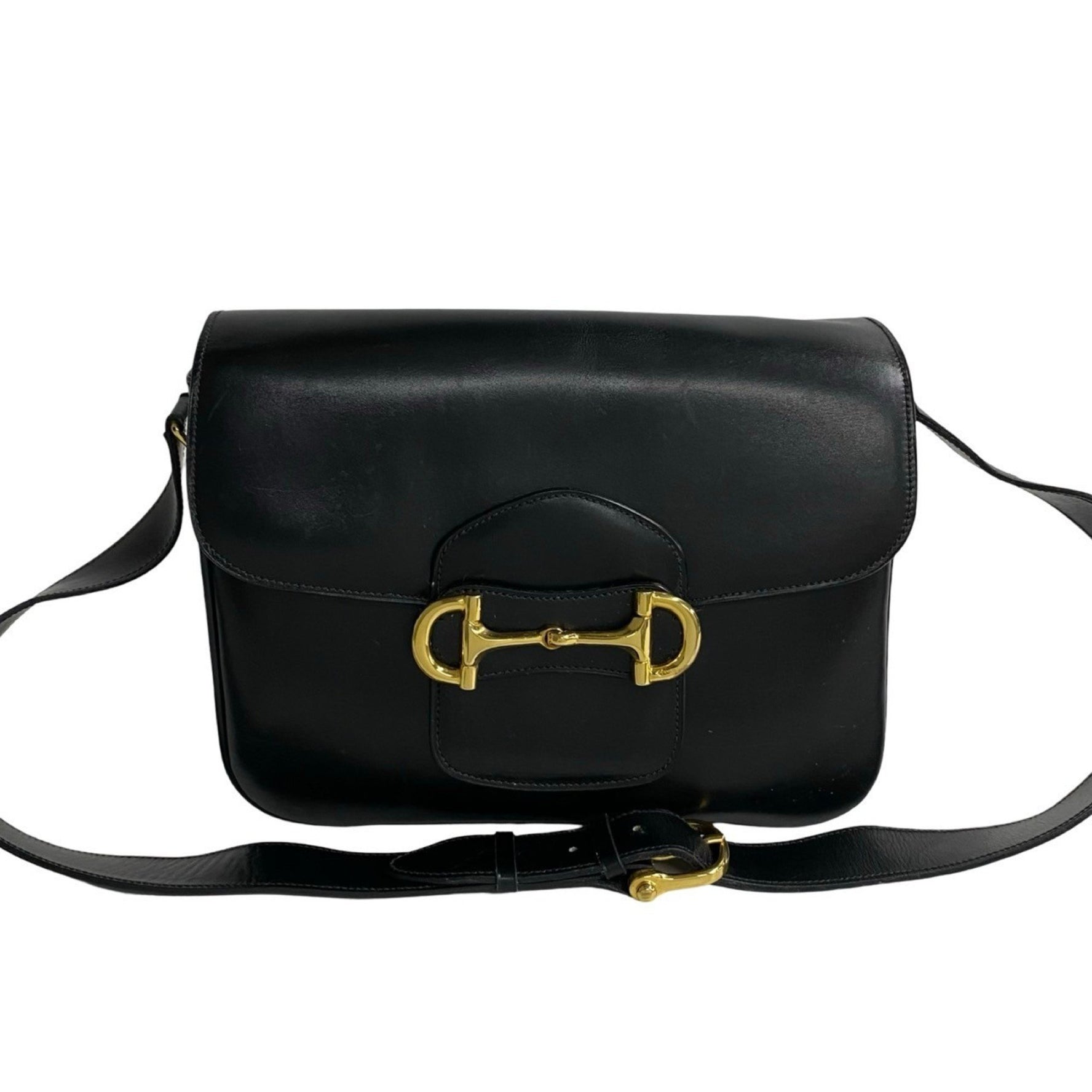 CELINE Horsebit hardware calfskin leather shoulder bag in