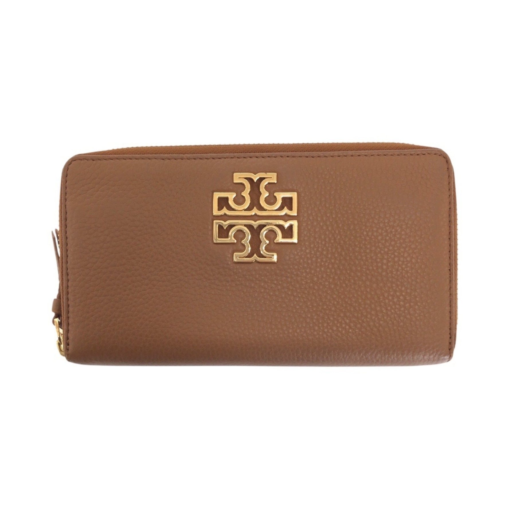 Tory Burch Britain Leather Long Wallet with Gold Hardware and Zip-Around Design