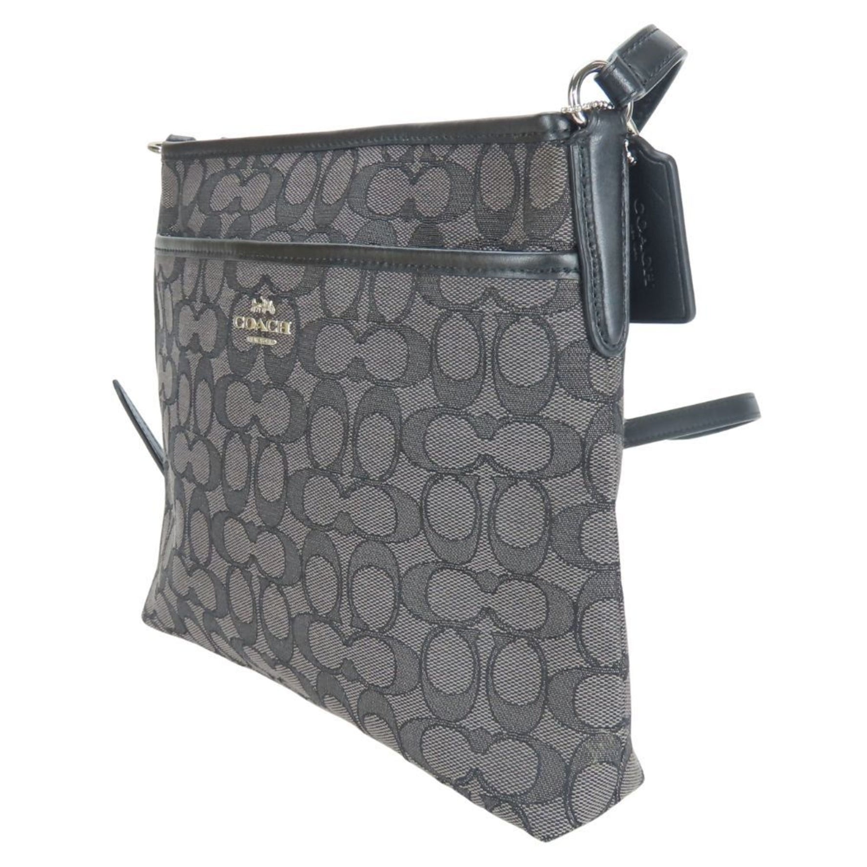 Coach Shoulder Bag Signature Canvas Leather Gray Black