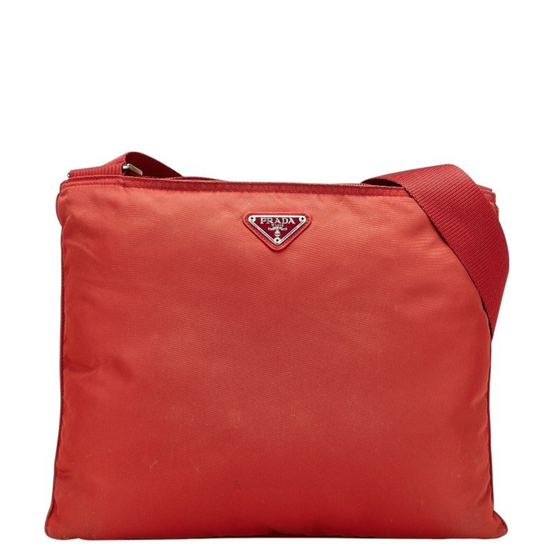 Prada Triangle Logo Plate Crossbody Shoulder Bag Red Nylon