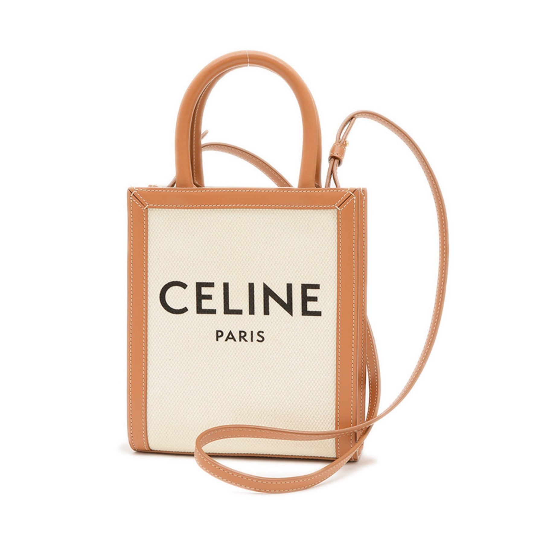 Celine Mini Vertical Cabas Hand Shoulder Bag in Ivory and Tan Canvas