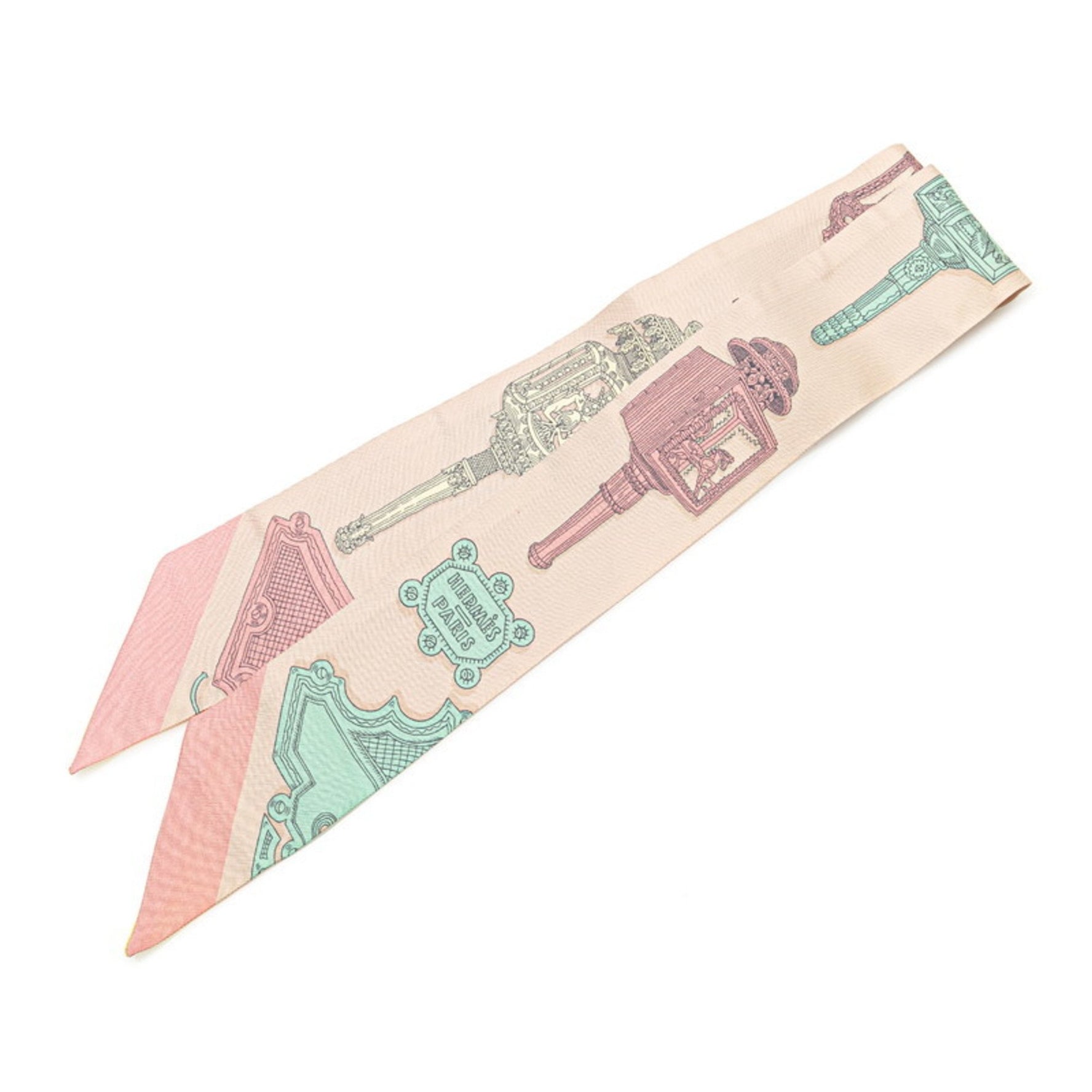 Hermès Twilly MERVEILLEUSES LANTERNES Merveilleuse Lantern Scarf Muffler Beige Yellow Multicolor Silk HERMES