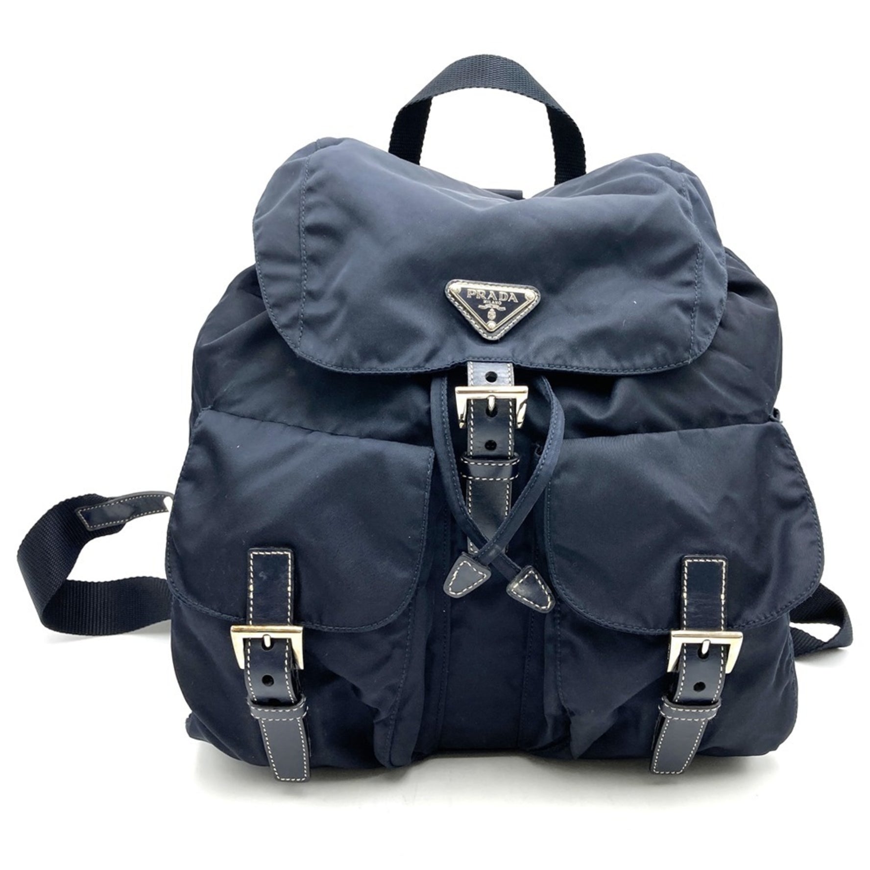 PRADA Backpack/Daypack Blue Nylon Leather Triangle