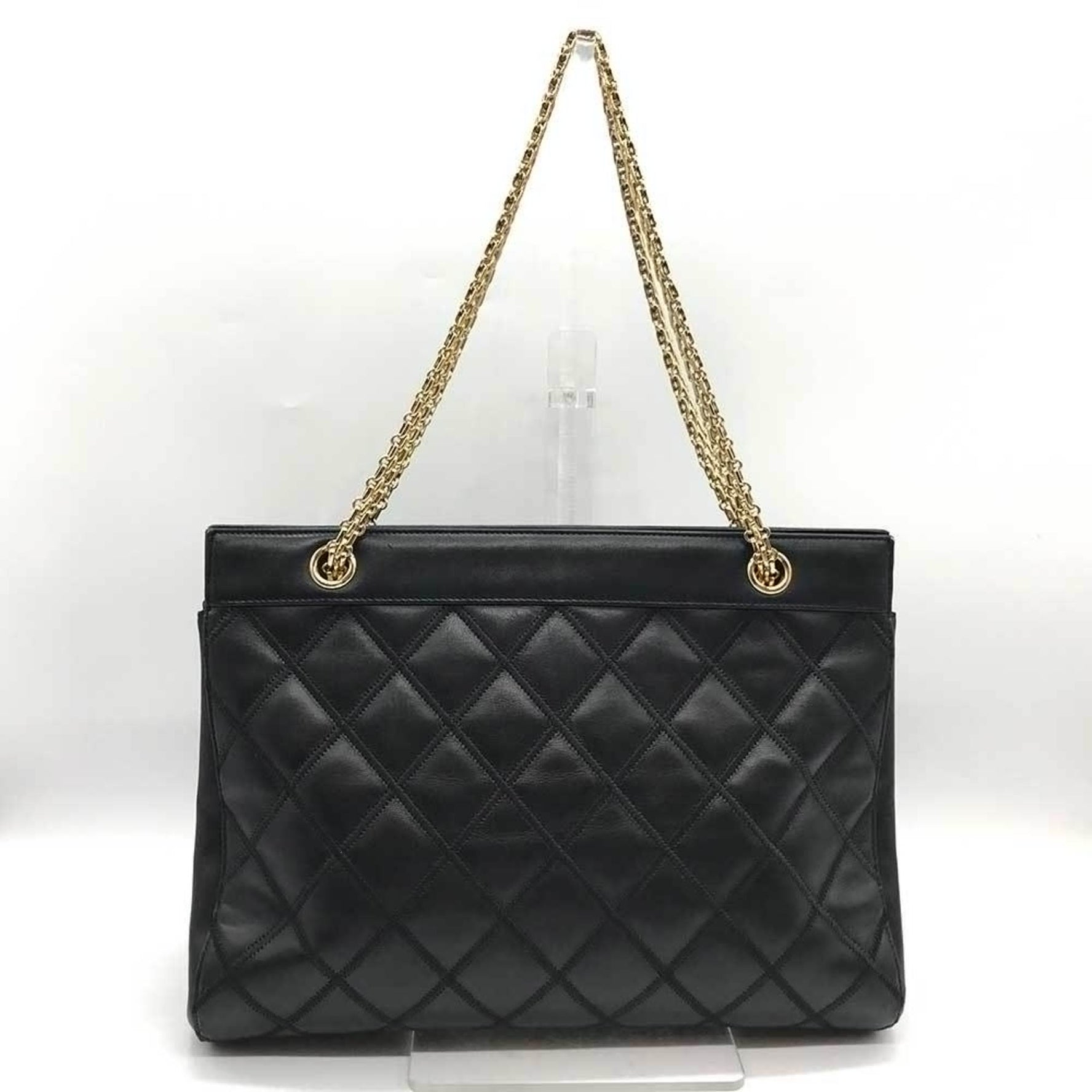 CHANEL Bicolor Double Chain Leather Stitching Coco Mark