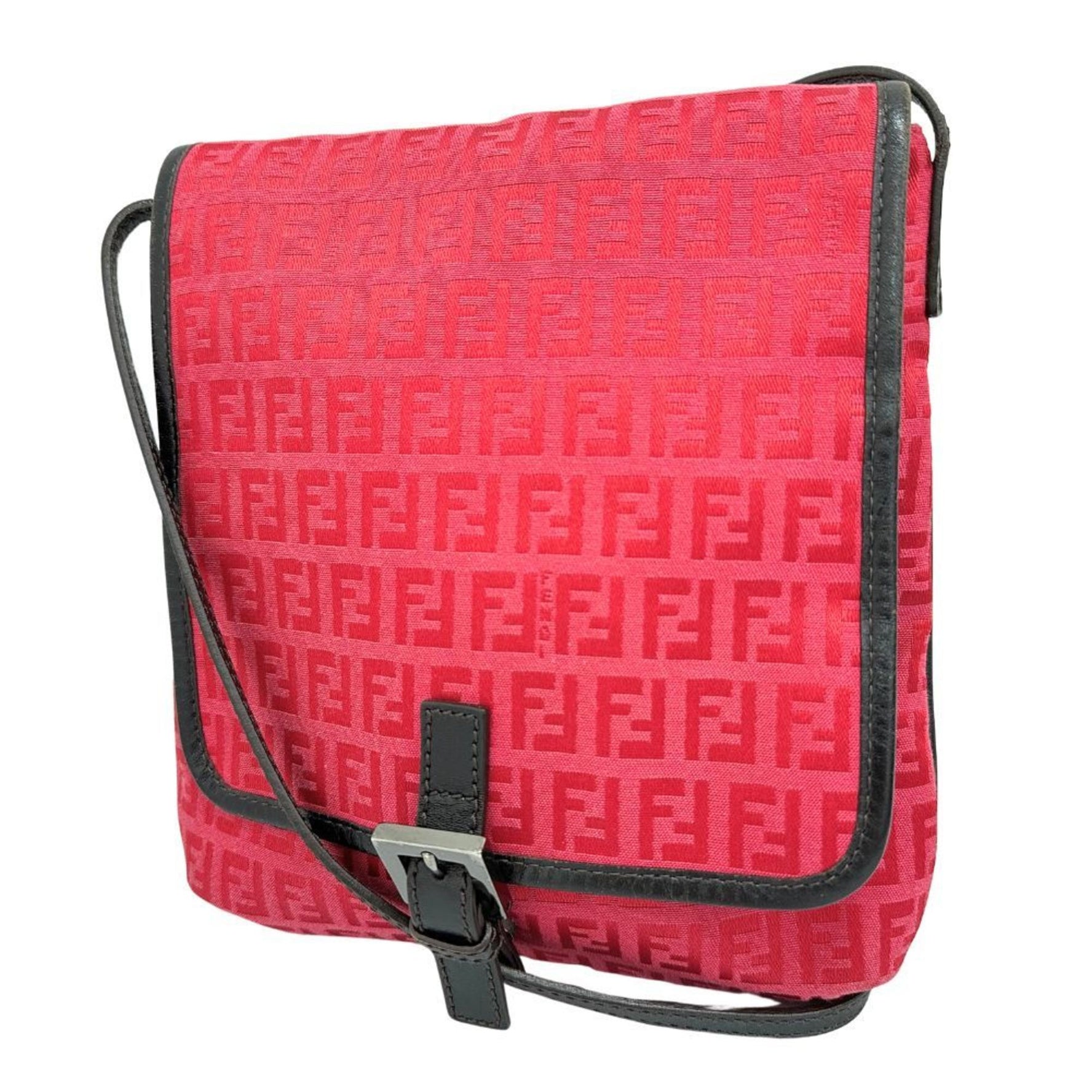 FENDI Zucca Shoulder Bag Canvas Snap Button Ladies